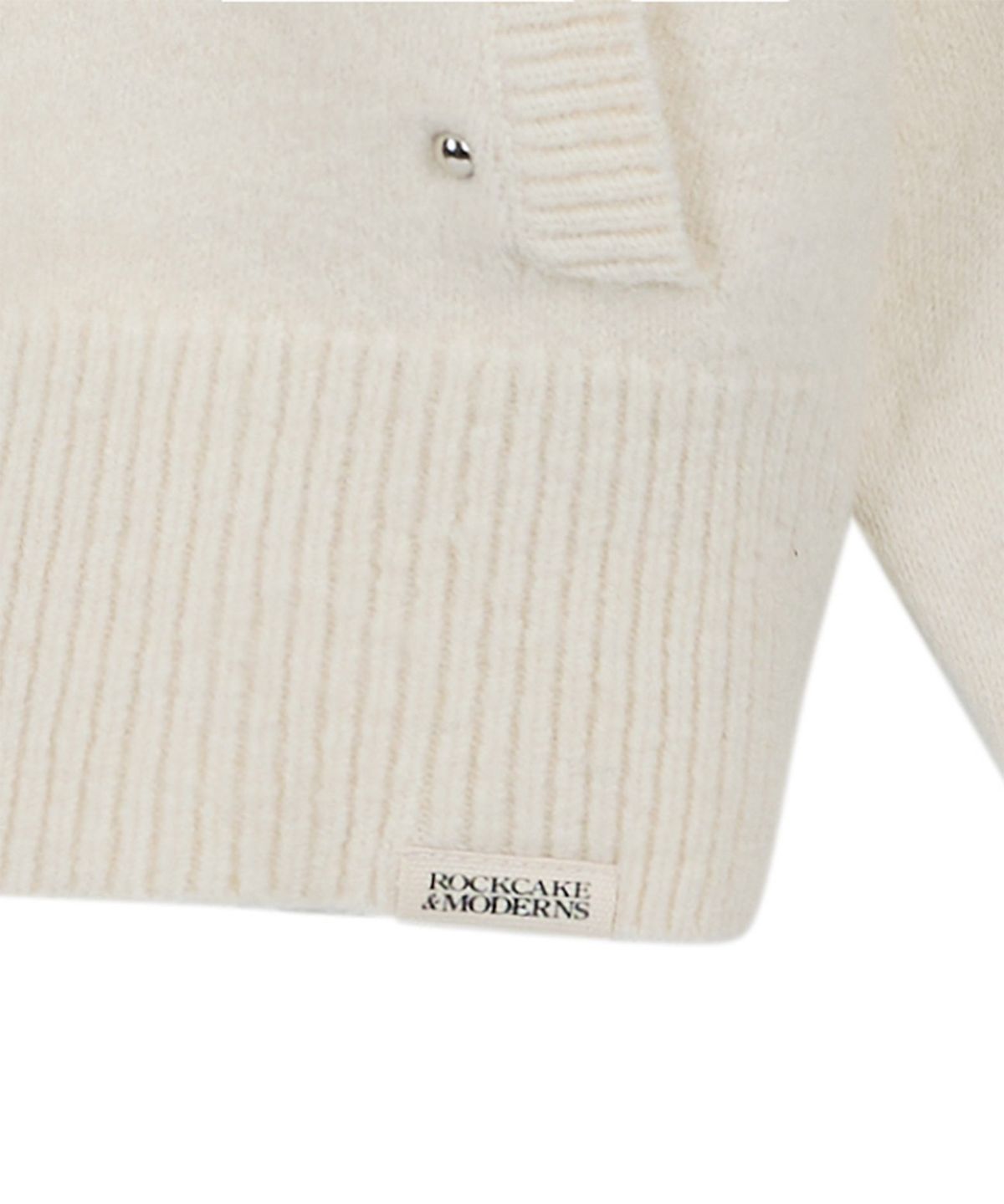 락케이크(ROCKCAKE) Studded Knit Hood Zip Up - Ivory
