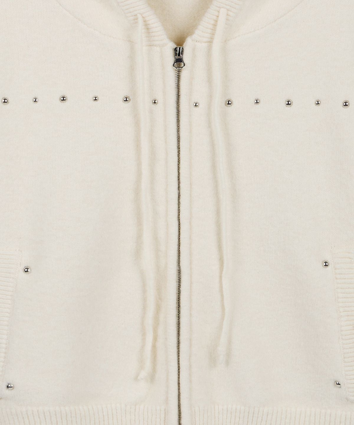 락케이크(ROCKCAKE) Studded Knit Hood Zip Up - Ivory