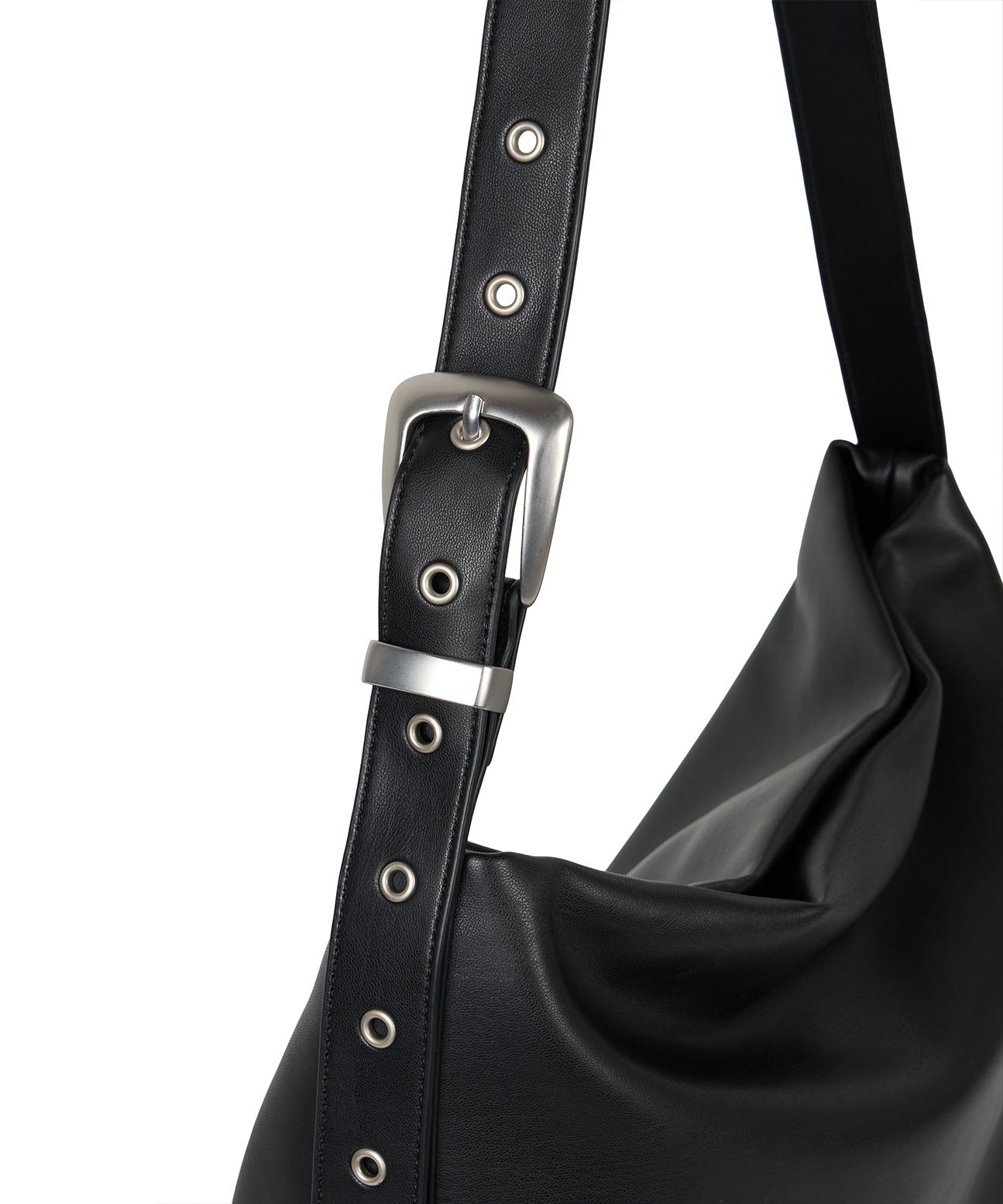 MUSINSA | ROCKCAKE Punching Belt Strap Shoulder Bag - Black