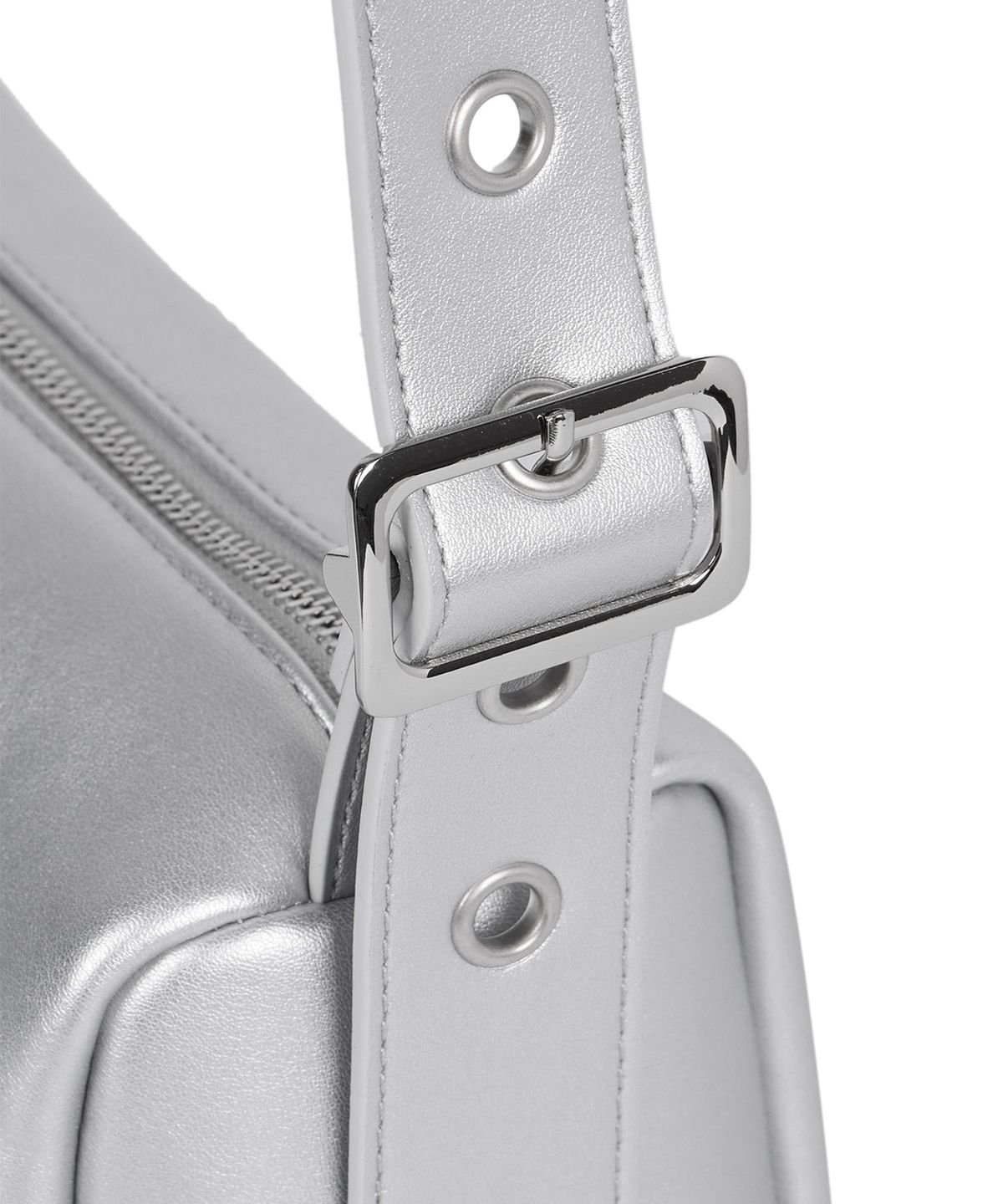 락케이크(ROCKCAKE) Square Leather Belt Shoulder Bag - Silver