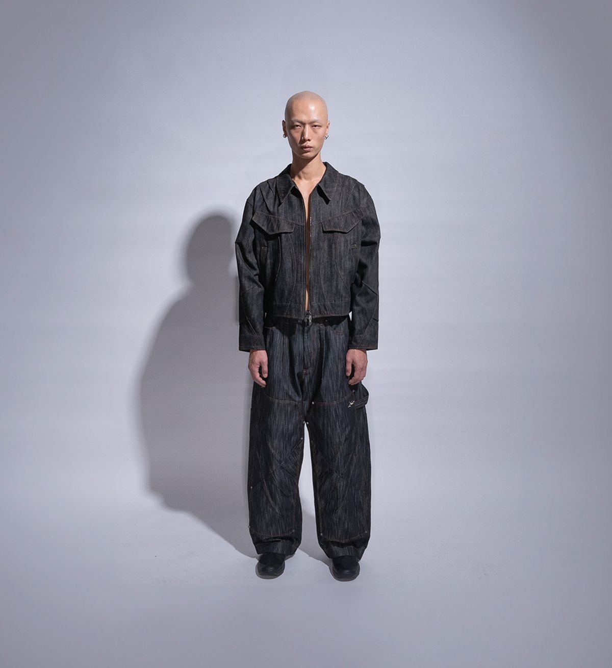 에르 바이 에러리스트(ERR BY ERRORIST) CLAW DOUBLE KNEE DENIM PANTS [BLACK]