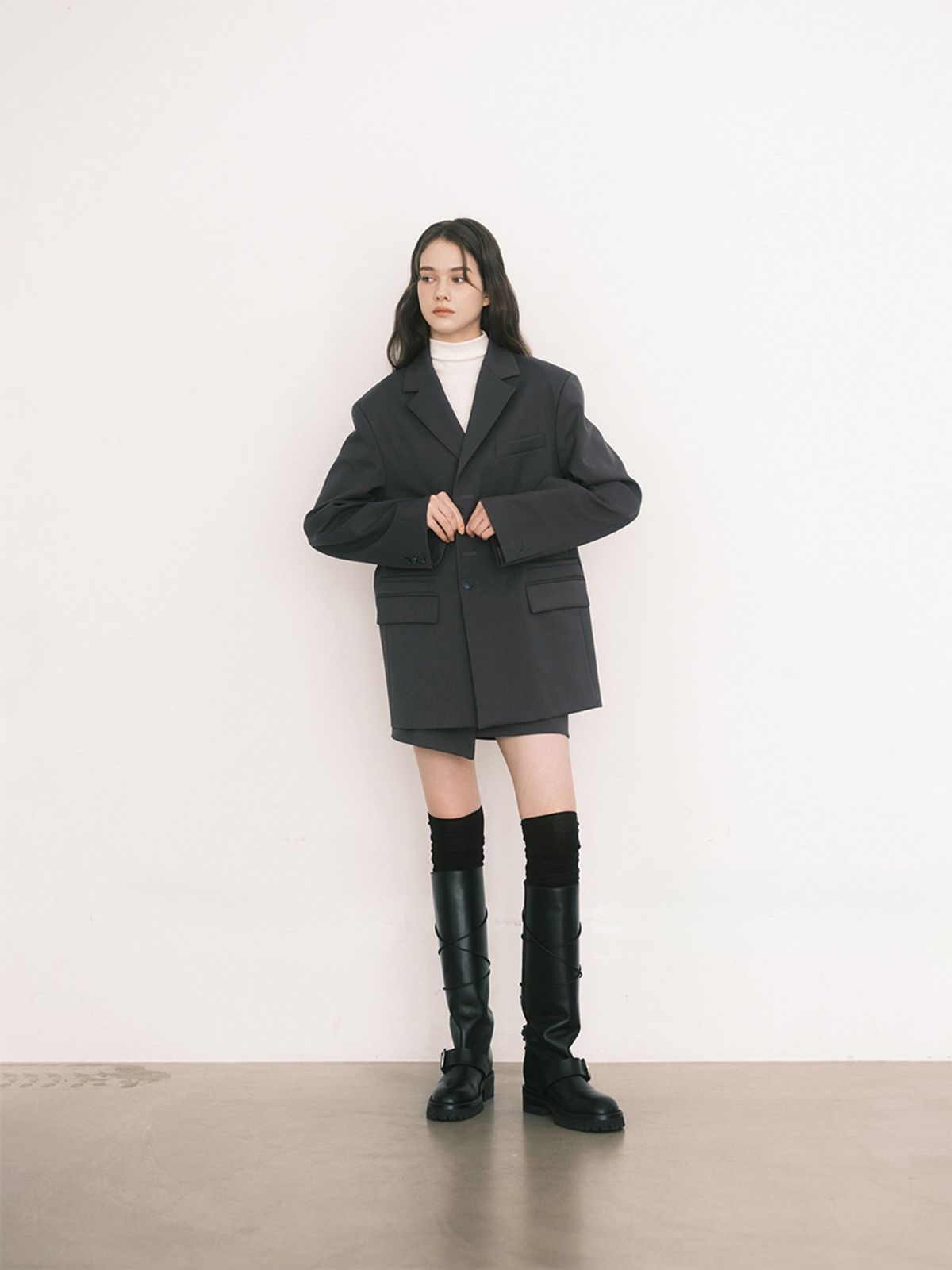 넌서치(NONESUCH) 더블 포켓 오버핏 블레이저 /차콜