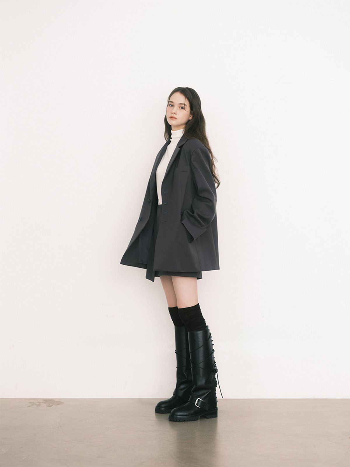 넌서치(NONESUCH) 더블 포켓 오버핏 블레이저 /차콜
