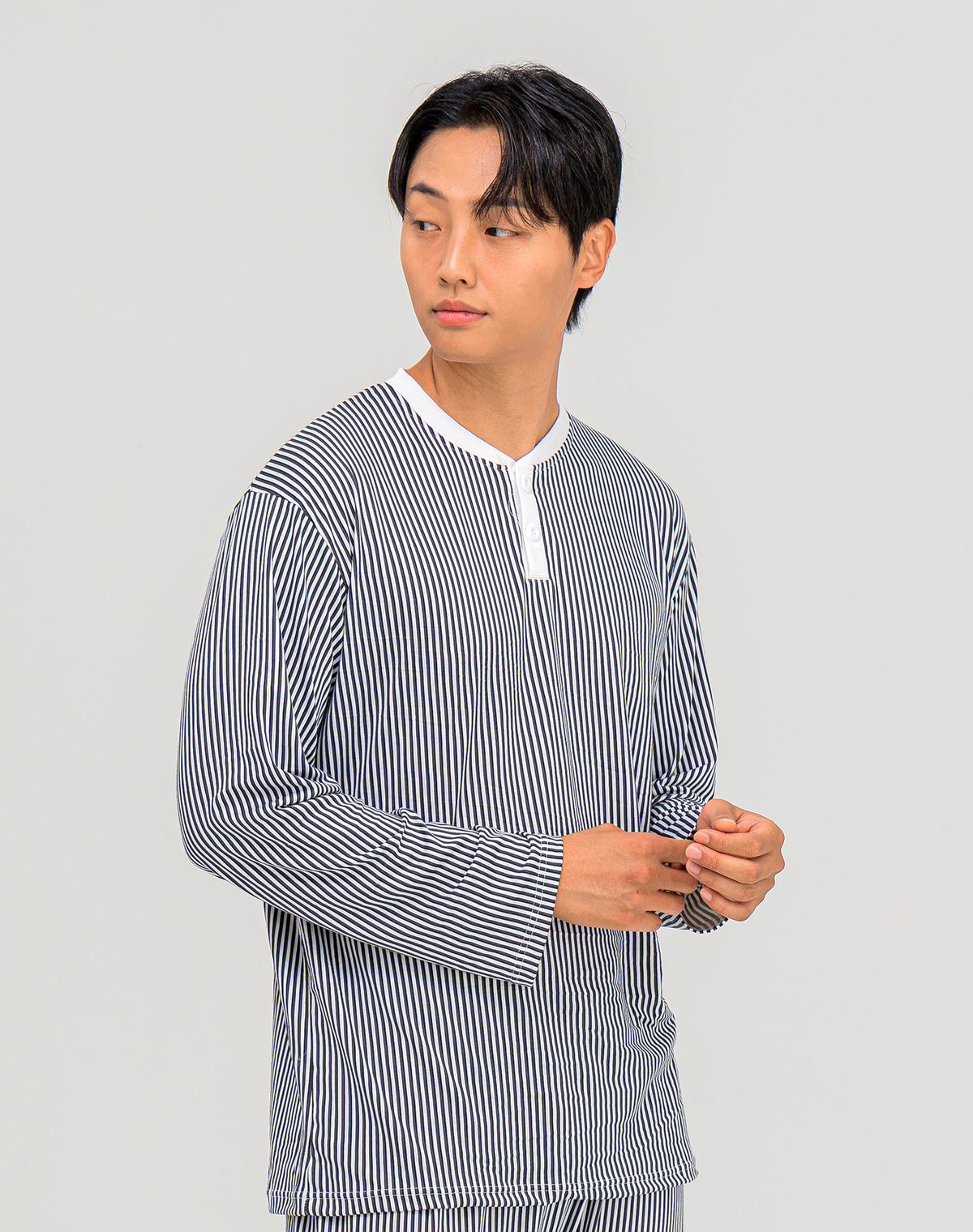 에이원(AONE) [SET] 커플 피치기모 클래식 라인 라운드 잠옷