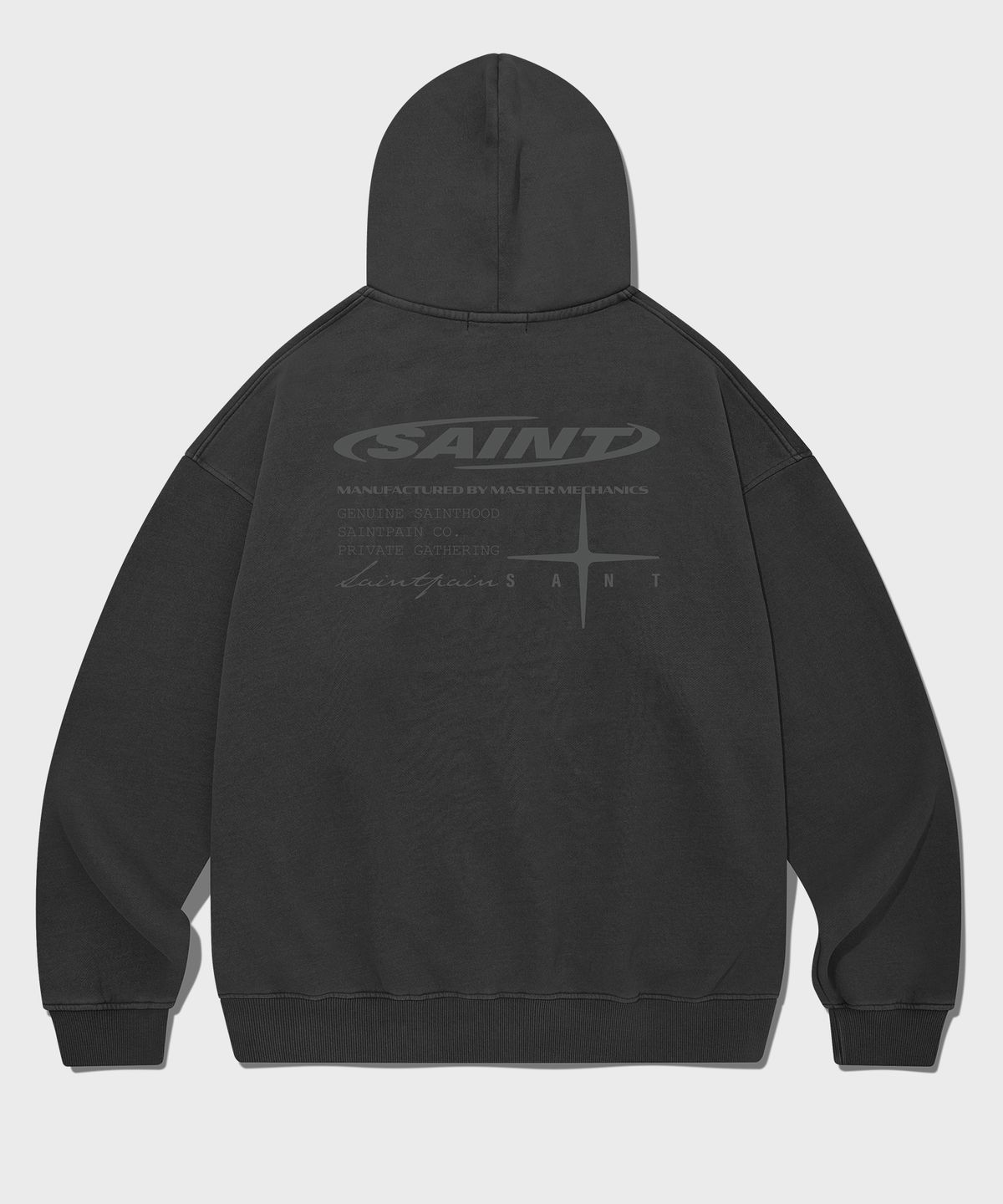 세인트페인(SAINTPAIN) SP 서클 피그먼트 오버핏 후드집업 블랙