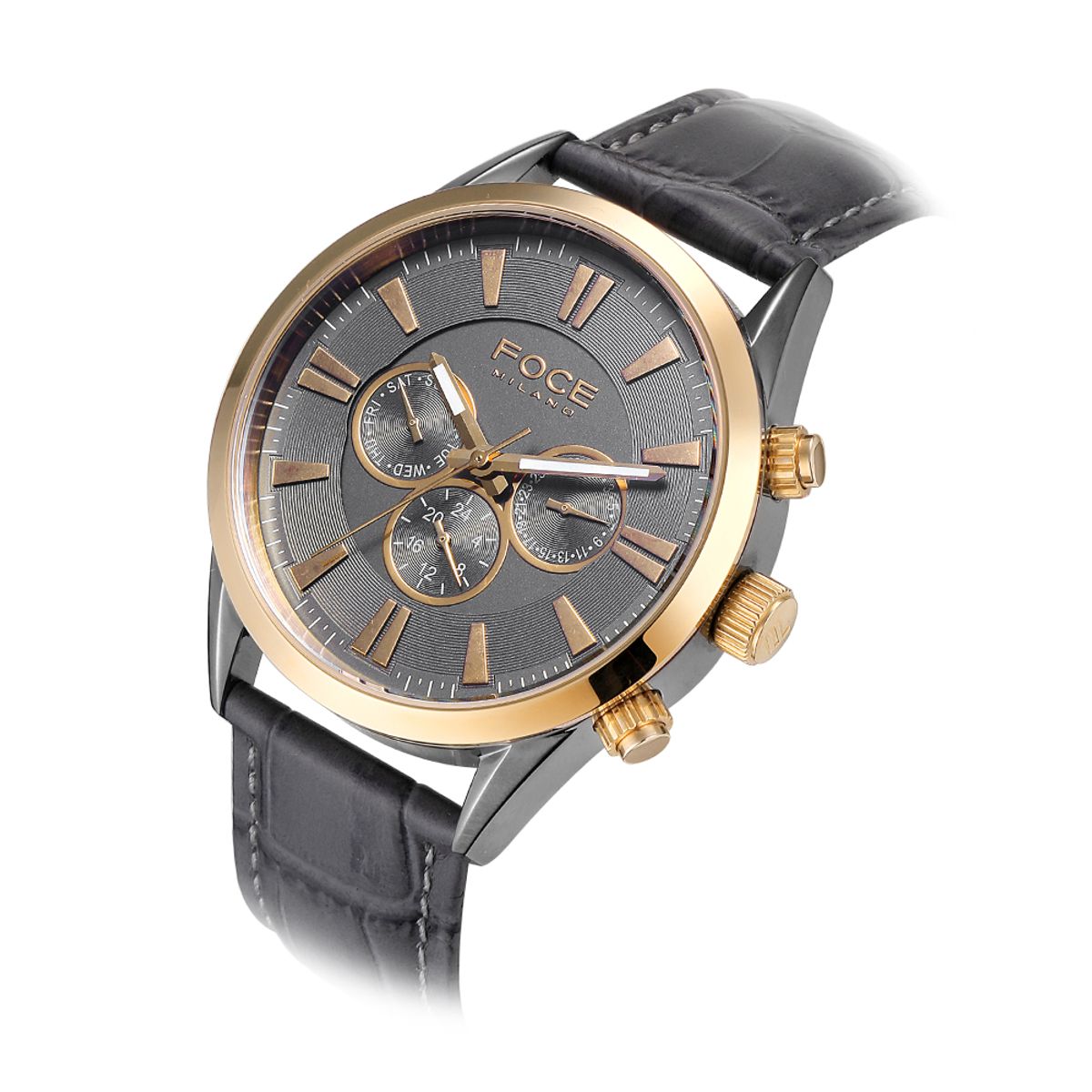 포체(FOCE) 44mm 남성 멀티펑션 가죽 손목시계 FM6732GRG