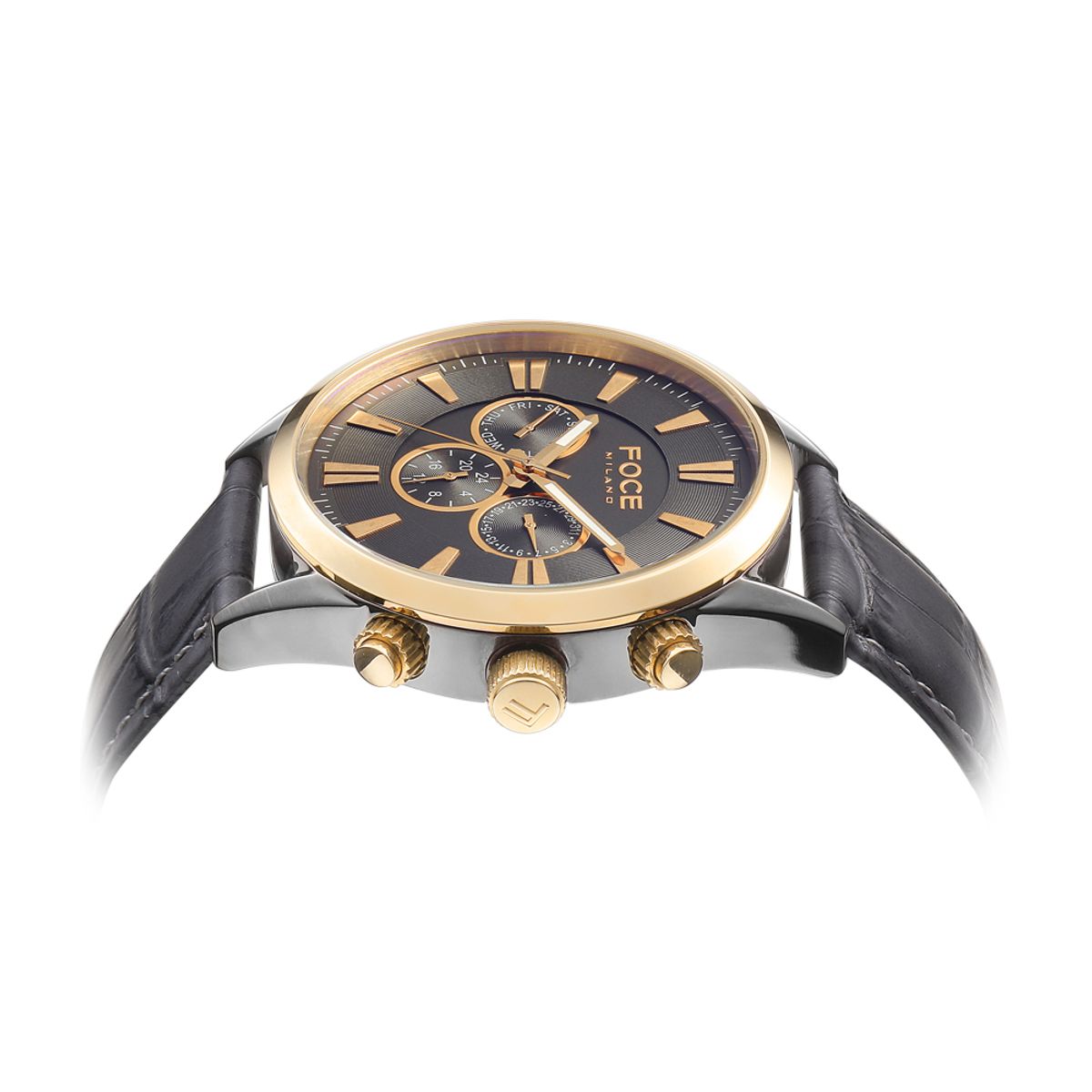 포체(FOCE) 44mm 남성 멀티펑션 가죽 손목시계 FM6732GRG