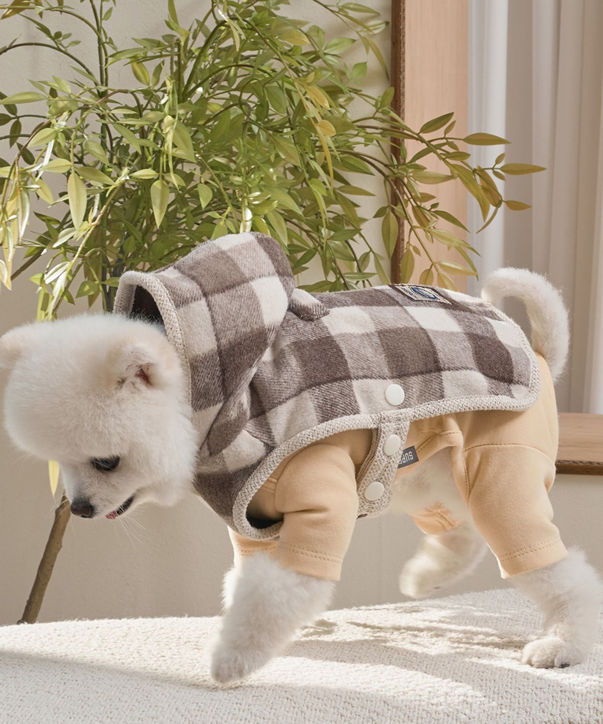 슈퍼펫(SUPERPET) 강아지옷 체크판초 브라운