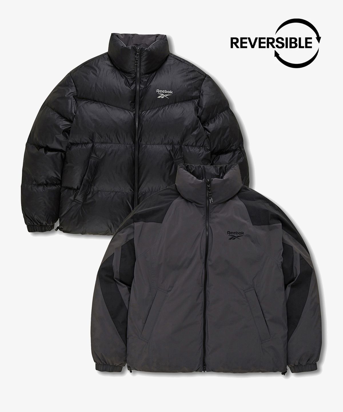 리복(REEBOK) 벡터 리버시블 다운 자켓 - 차콜