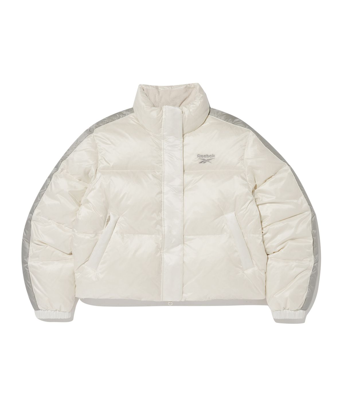 리복(REEBOK) 글로시 패널드 크롭 다운 자켓 (W) - 아이보리