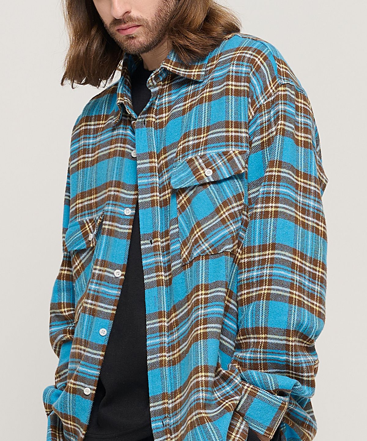 카고브로스(CARGOBROS) CB 투 포켓 오버 체크 셔츠 (블루)