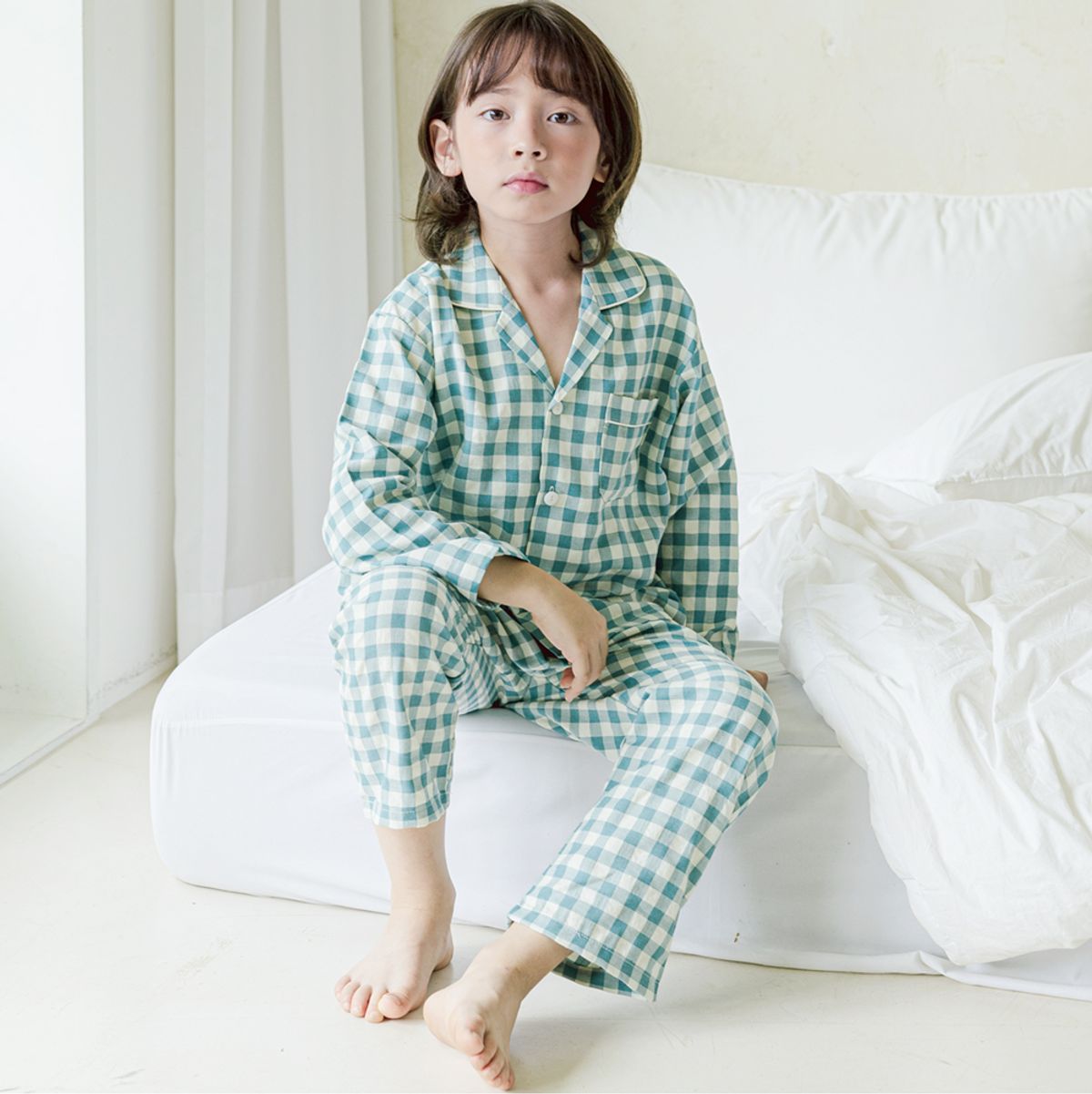핑코코(PINGCOCO) 143 에버그린 피치심플체크 긴소매 파자마세트