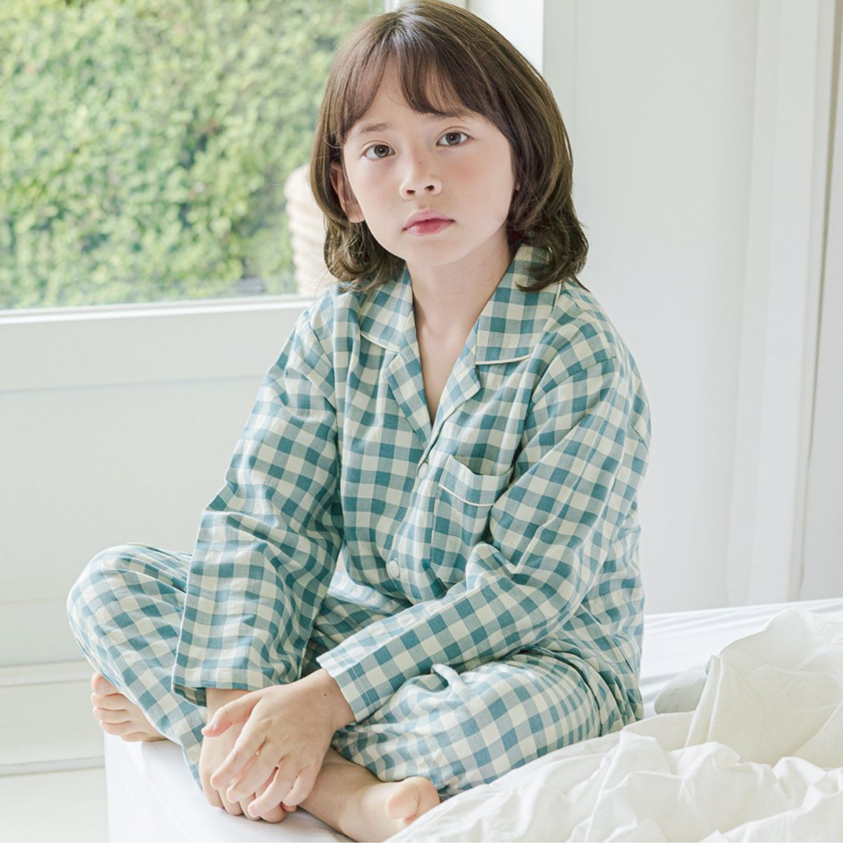 핑코코(PINGCOCO) 143 에버그린 피치심플체크 긴소매 파자마세트