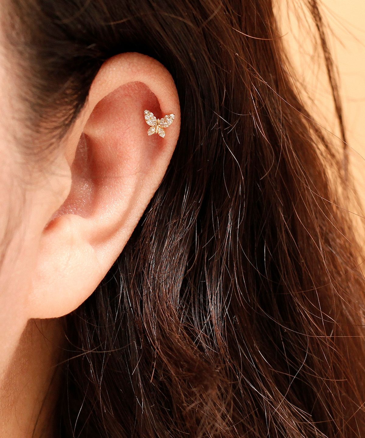 미니멀피어싱(MINIMALPIERCING) 14K 화이트 크리스탈 블링 나비 피어싱 귀걸이