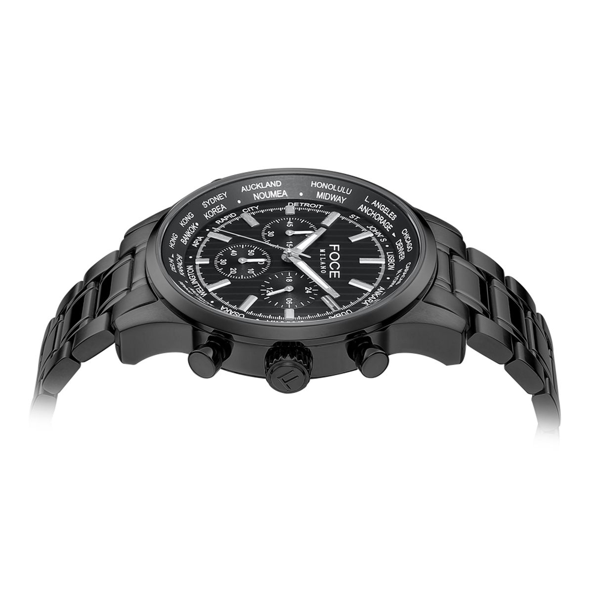 포체(FOCE) 46mm 남성 멀티펑션 메탈시계 FM8307BBK