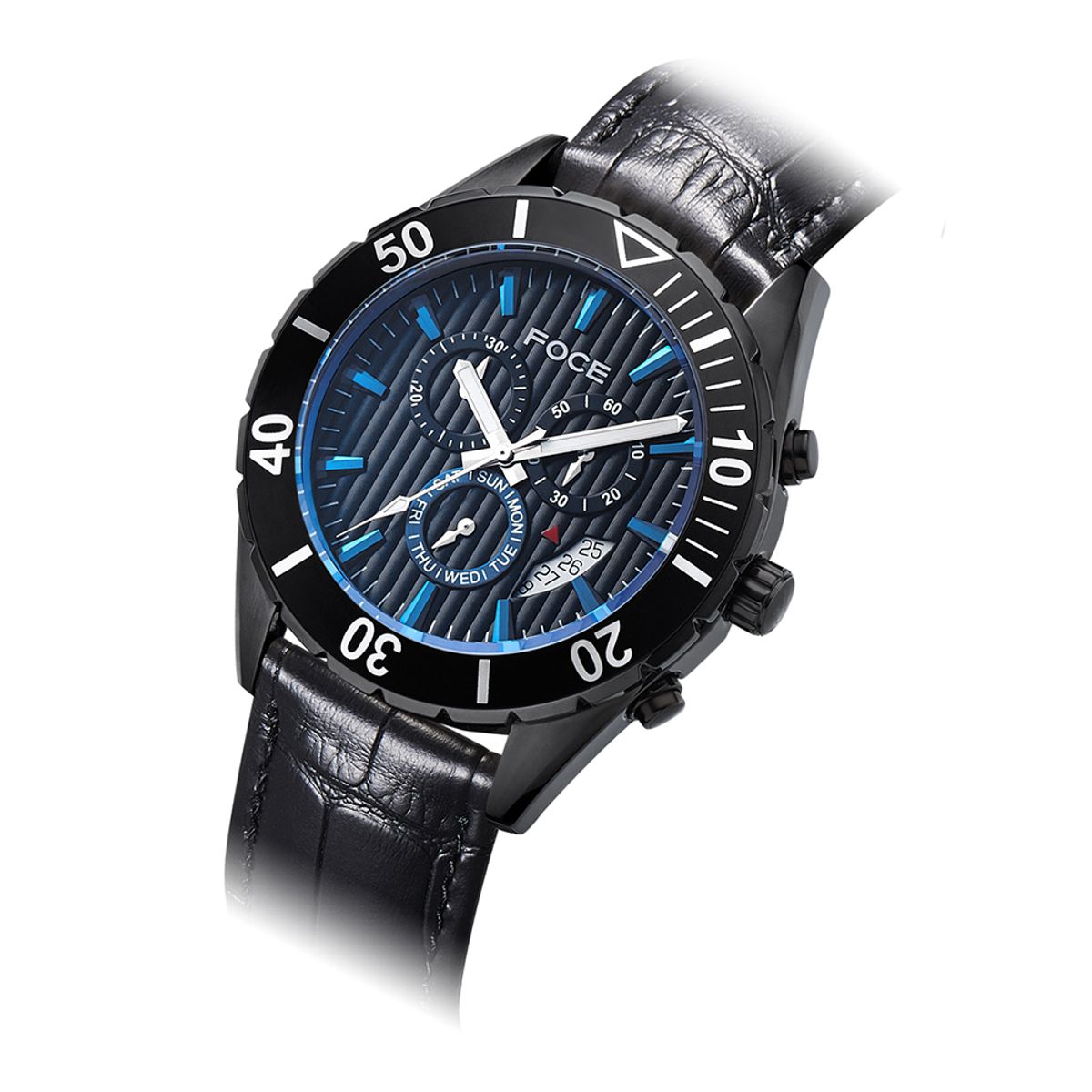 포체(FOCE) 44mm 남성 크로노그래프 가죽시계 FS04BBR3