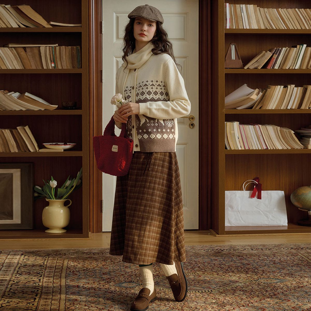 심플레트로(SIMPLE RETRO) SR_Loose jacquard knit cardigan