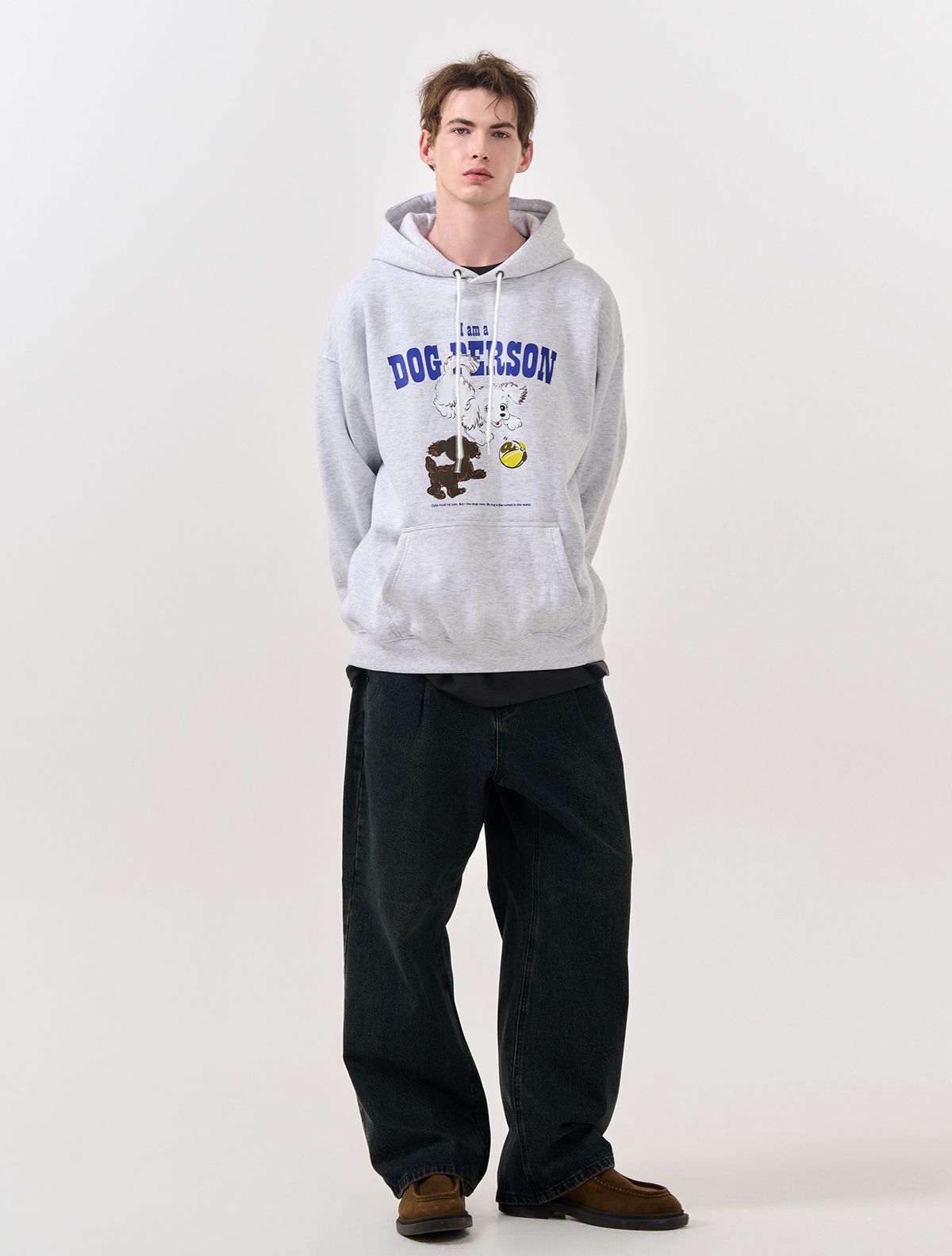 제너럴아이디어(GENERALIDEA) UNISEX 리틀 애니멀 오버핏 기모 후드티 [WHITE MELANGE] / SBD4U02014