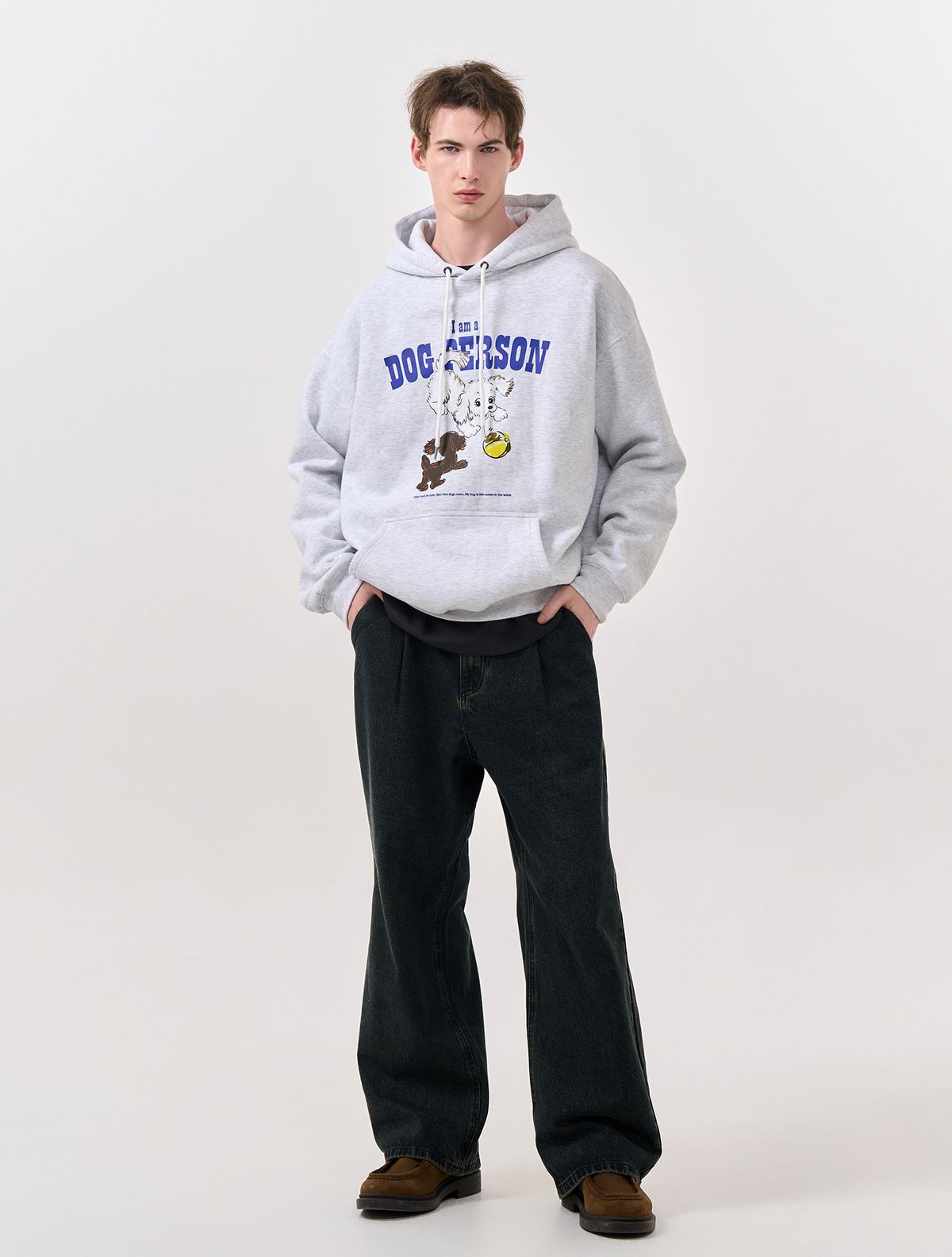 제너럴아이디어(GENERALIDEA) UNISEX 리틀 애니멀 오버핏 기모 후드티 [WHITE MELANGE] / SBD4U02014