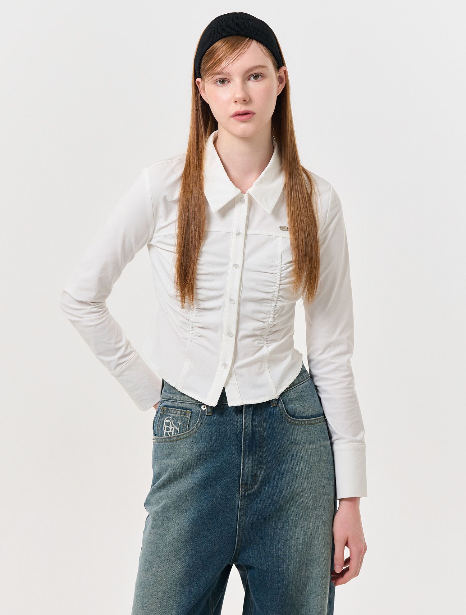 MUSINSA公式 | GENERAL IDEA Round Cut Shirring Shirt [WHITE