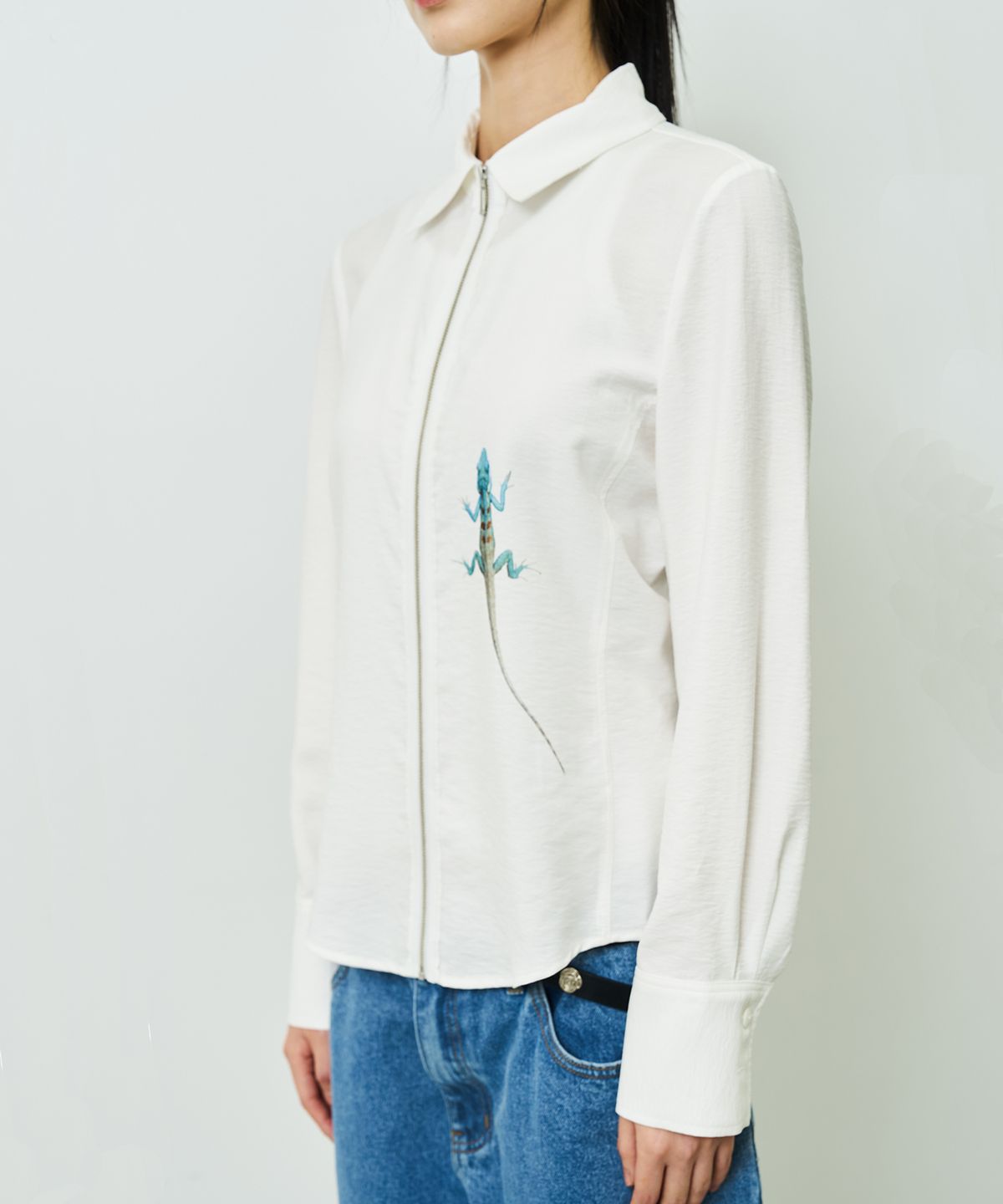챈스챈스(CHANCECHANCE) EXPOSED ZIPPER TAPE SHIRT(LIZARD)