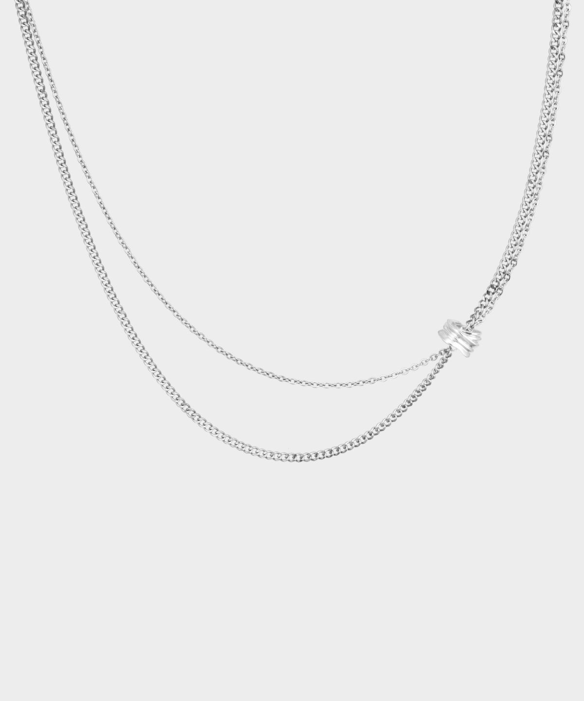 마즈(MAZ) 실버 브레드 트위스트 타이 두 줄 목걸이