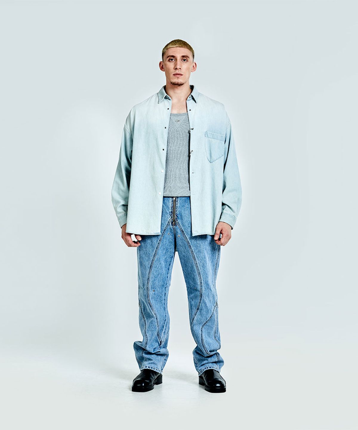 51퍼센트(51PERCENT) Denim Ring shirt - Light blue