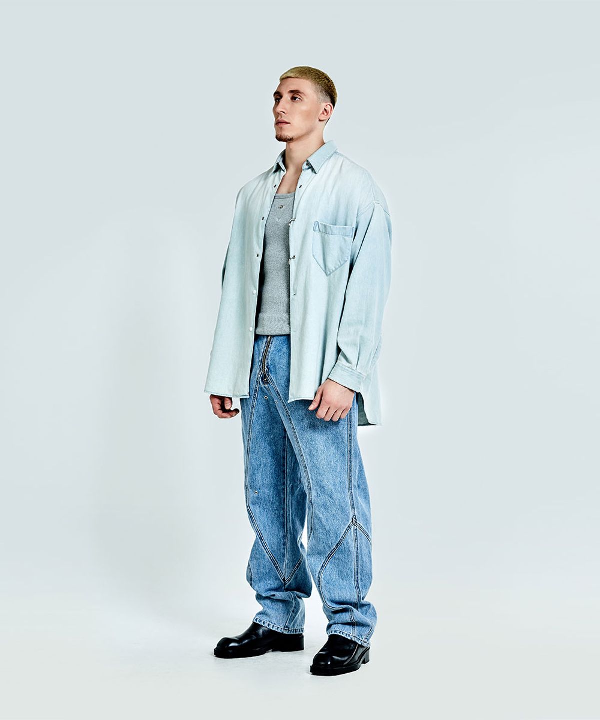 51퍼센트(51PERCENT) Denim Ring shirt - Light blue