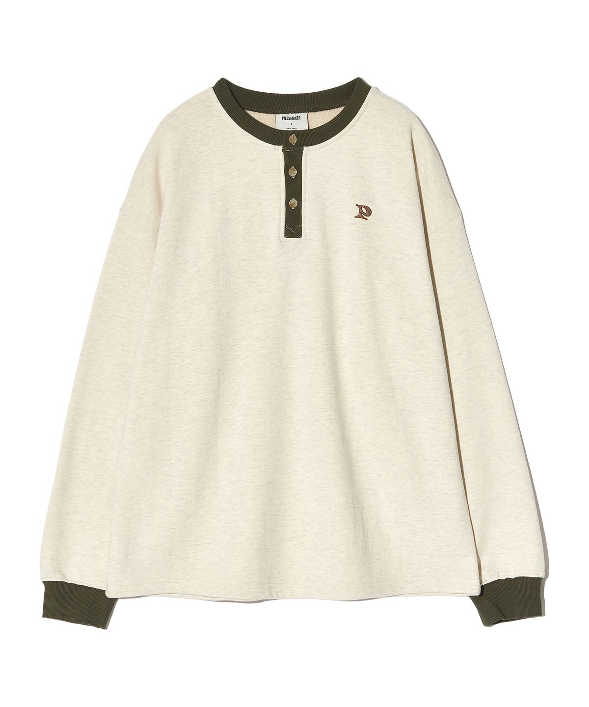 피스메이커(PIECE MAKER) OVERSIZED HENLEY NECK SWEATSHIRTS (IVORY)