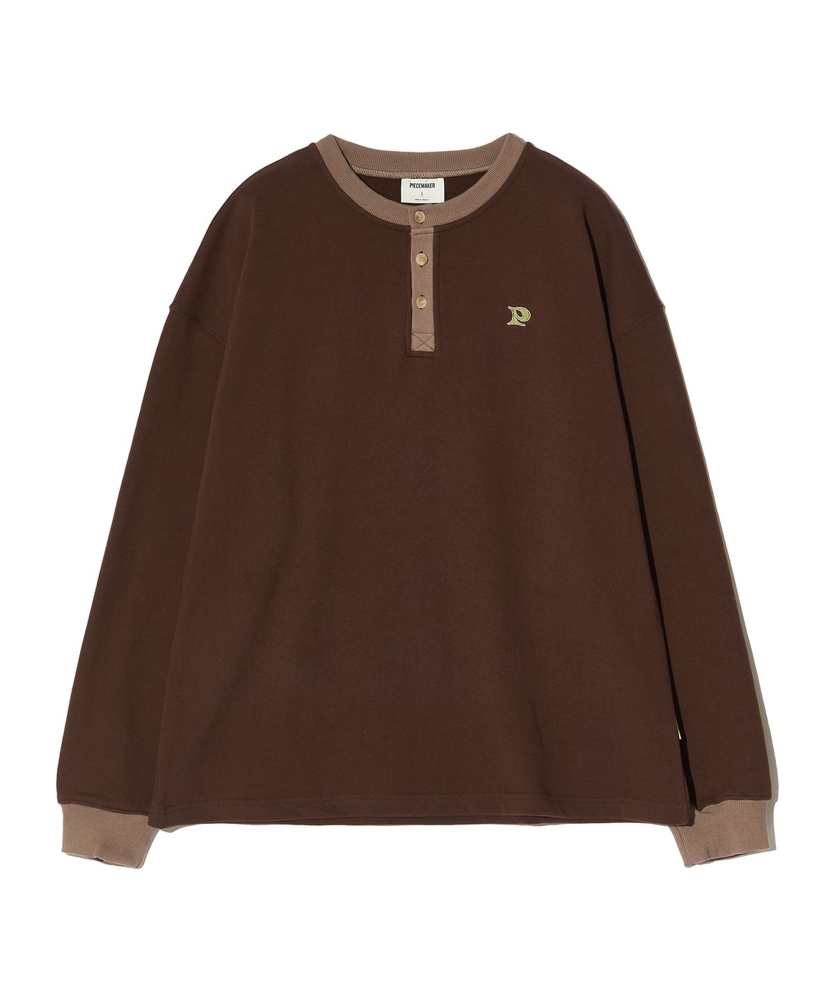 피스메이커(PIECE MAKER) OVERSIZED HENLEY NECK SWEATSHIRTS (BROWN)