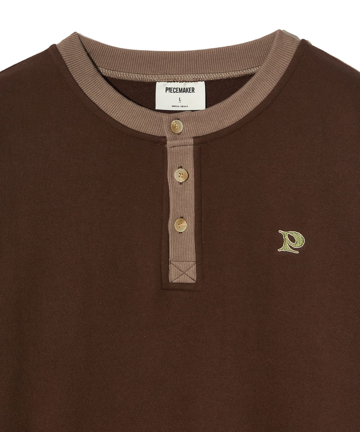 피스메이커(PIECE MAKER) OVERSIZED HENLEY NECK SWEATSHIRTS (BROWN)