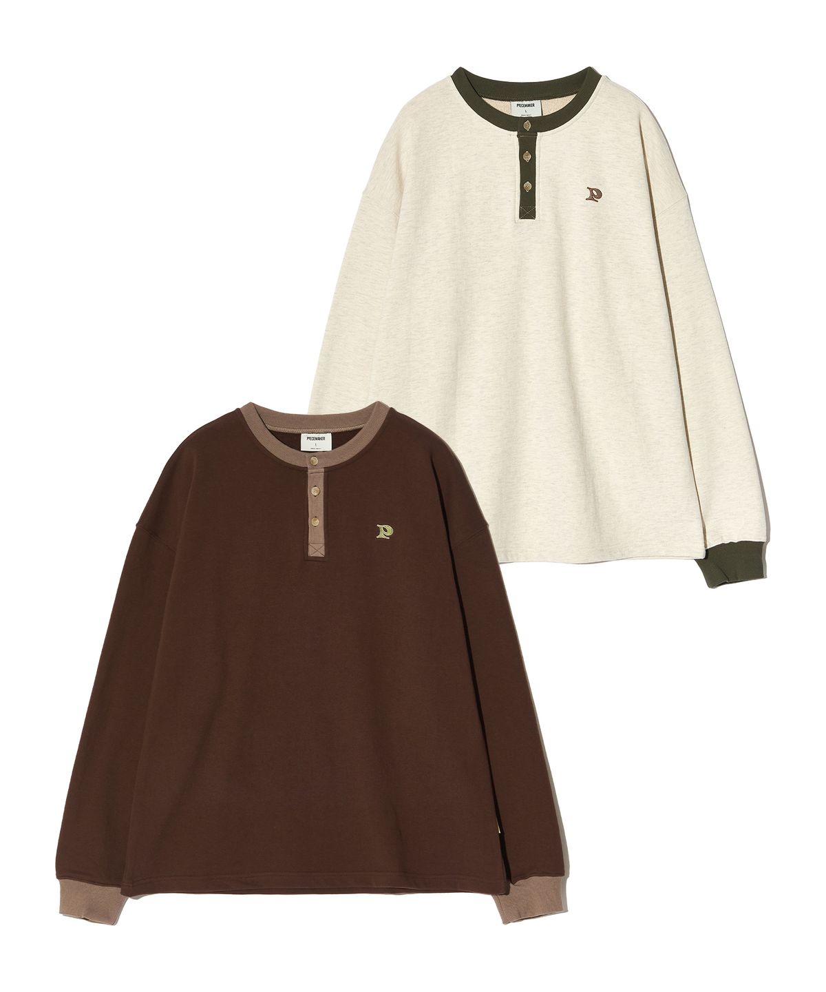 피스메이커(PIECE MAKER) OVERSIZED HENLEY NECK SWEATSHIRTS (BROWN)