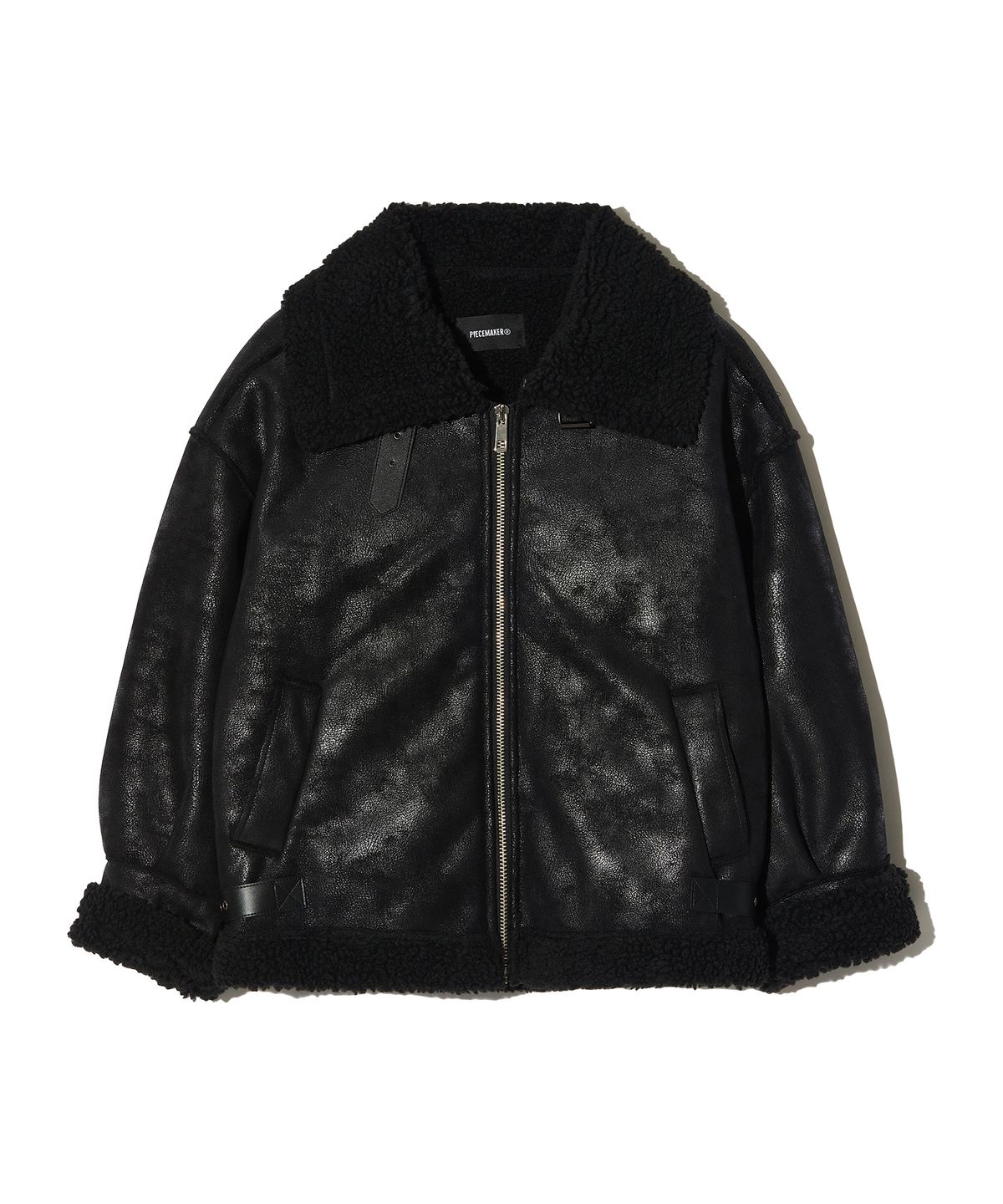 피스메이커(PIECE MAKER) CRACK LEATHER FLEECE MUSTANG (BLACK)