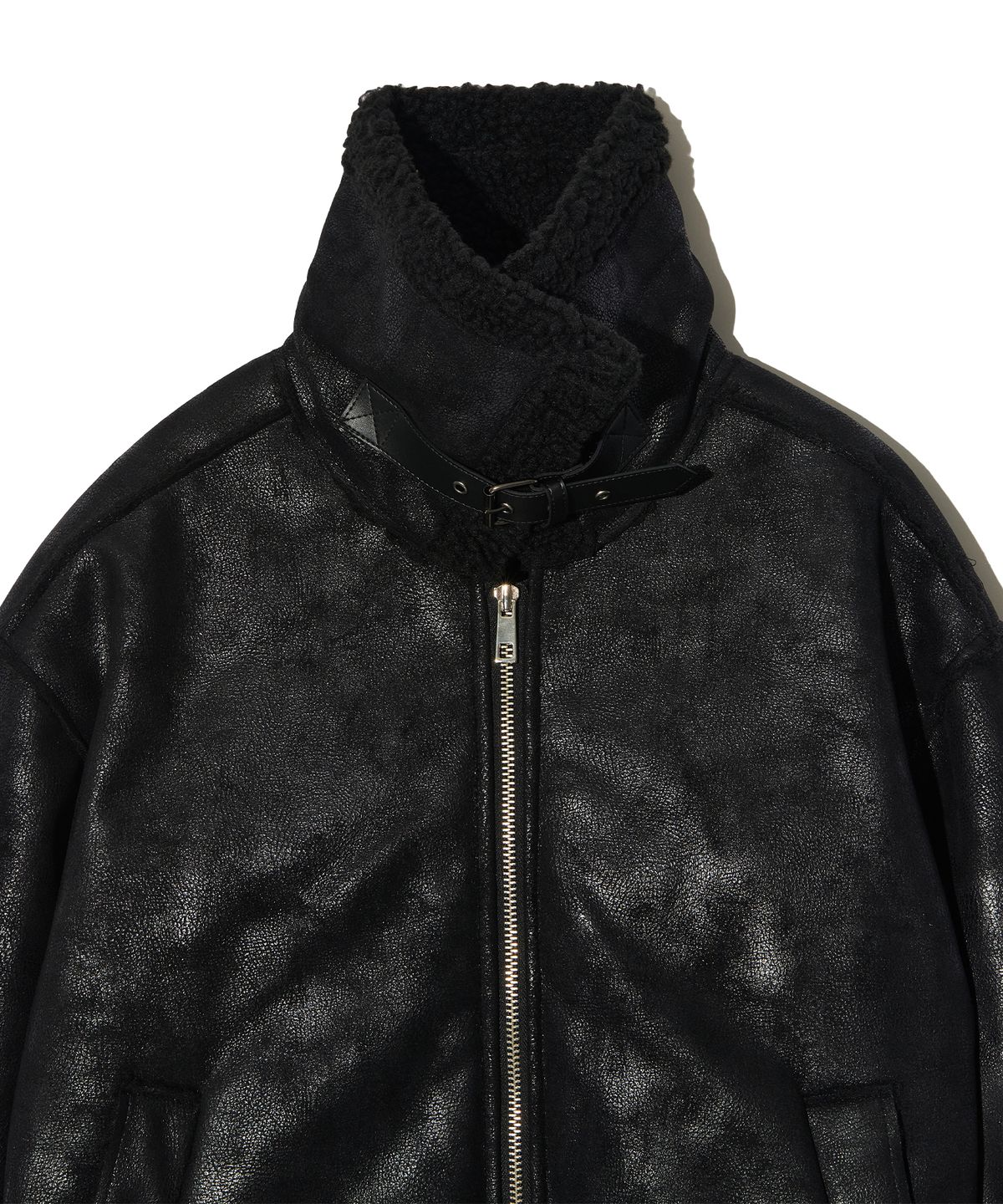 피스메이커(PIECE MAKER) CRACK LEATHER FLEECE MUSTANG (BLACK)