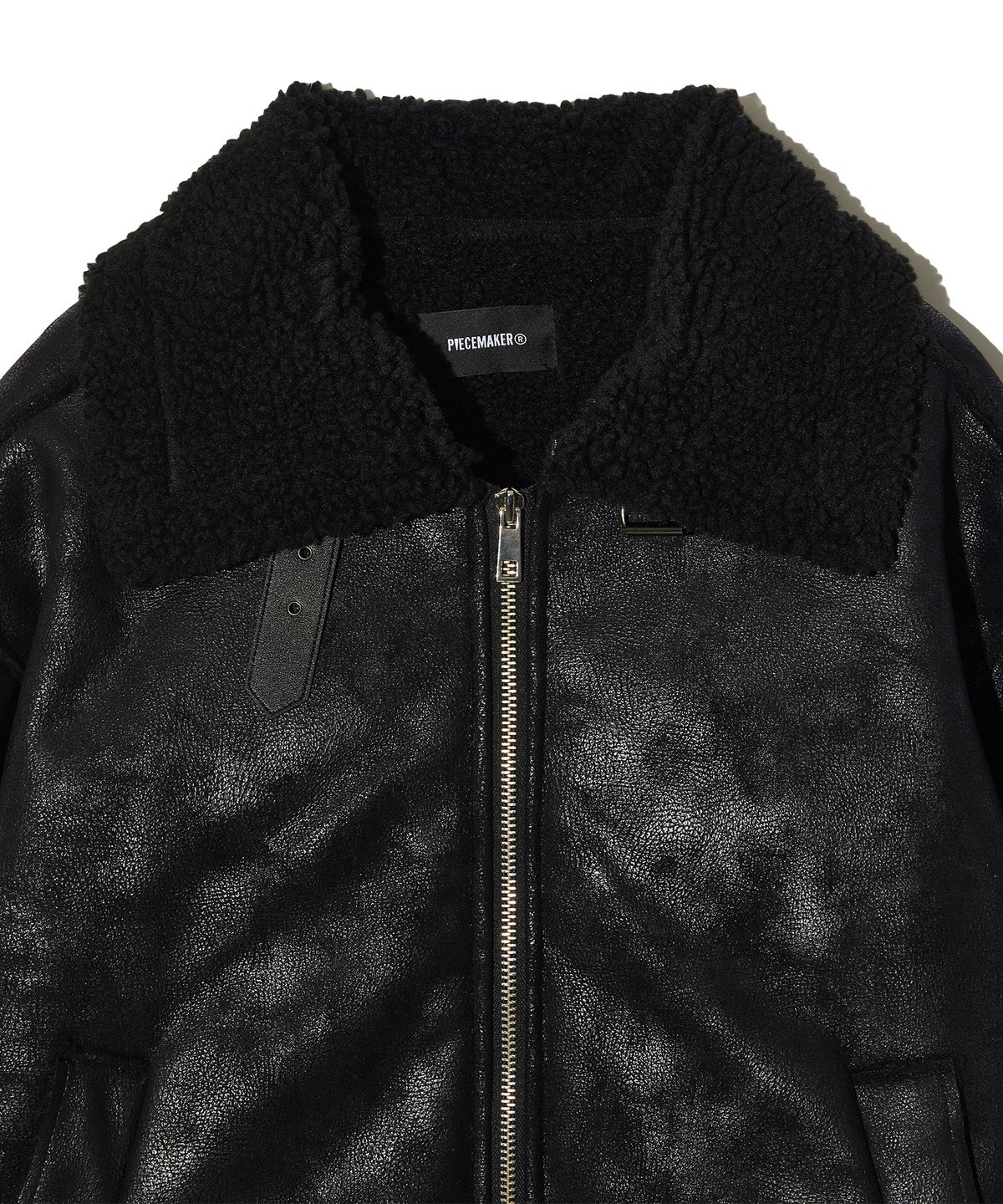 피스메이커(PIECE MAKER) CRACK LEATHER FLEECE MUSTANG (BLACK)