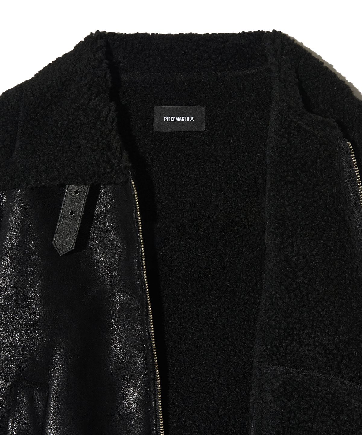피스메이커(PIECE MAKER) CRACK LEATHER FLEECE MUSTANG (BLACK)