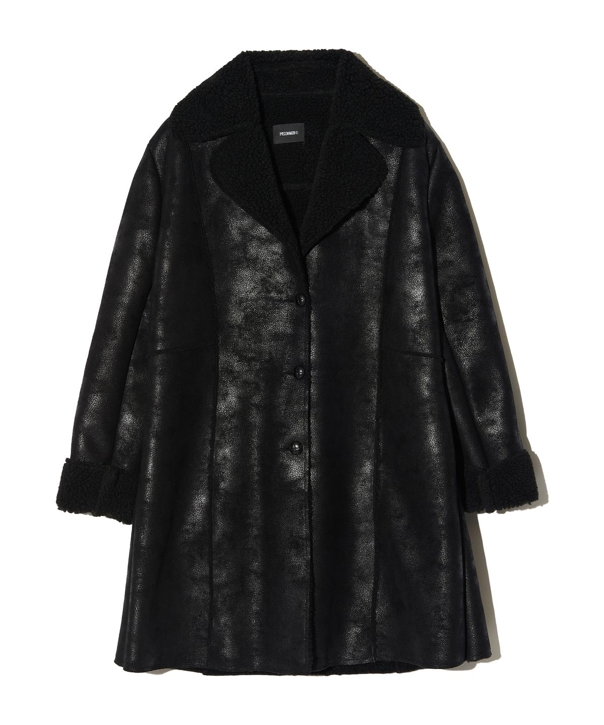 피스메이커(PIECE MAKER) CRACK FAUX LEATHER SHEARING MUSTANG COAT (BLACK)