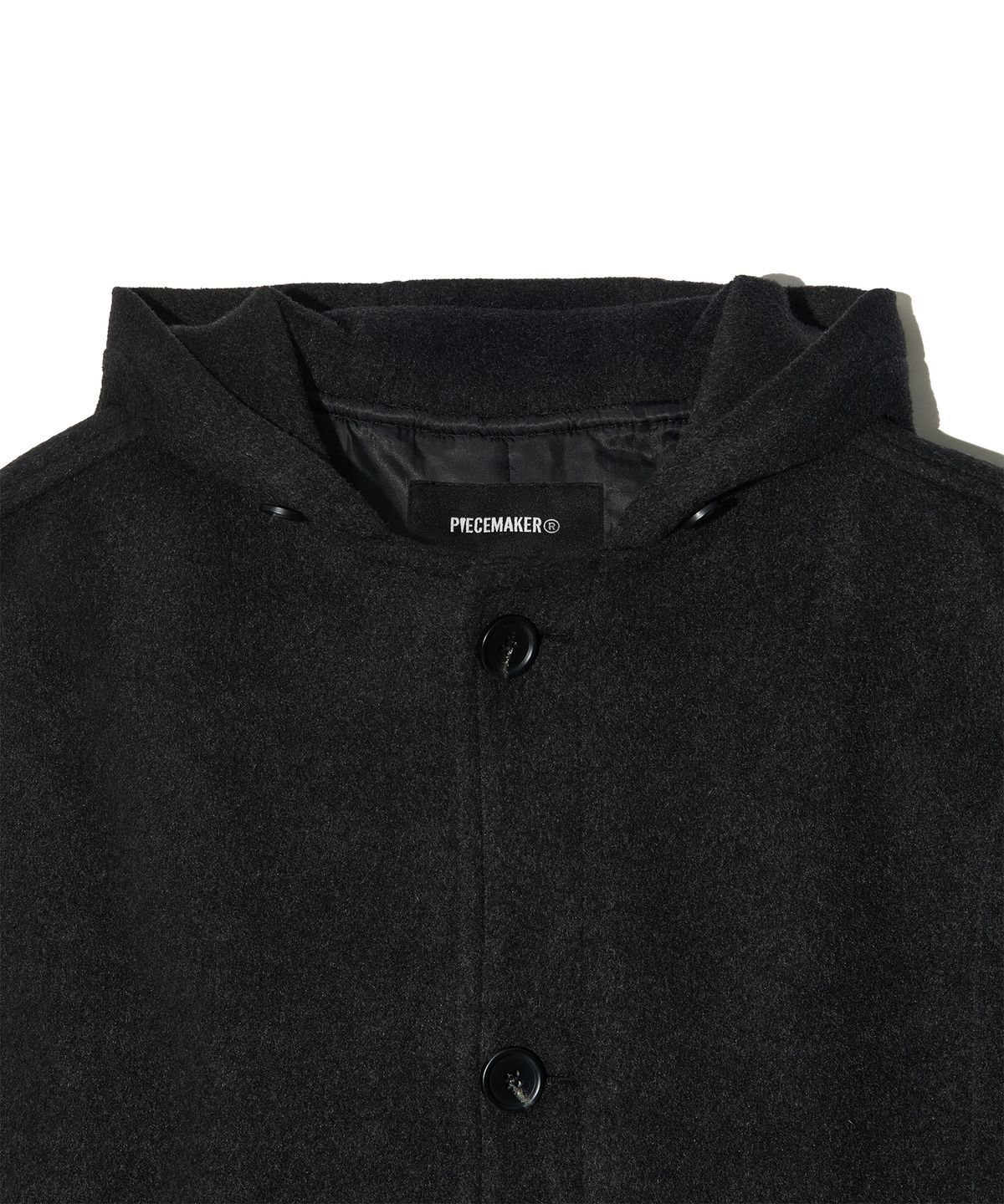 피스메이커(PIECE MAKER) HAND STITCH HOODIE MAXI WOOL COAT (CHARCOAL)