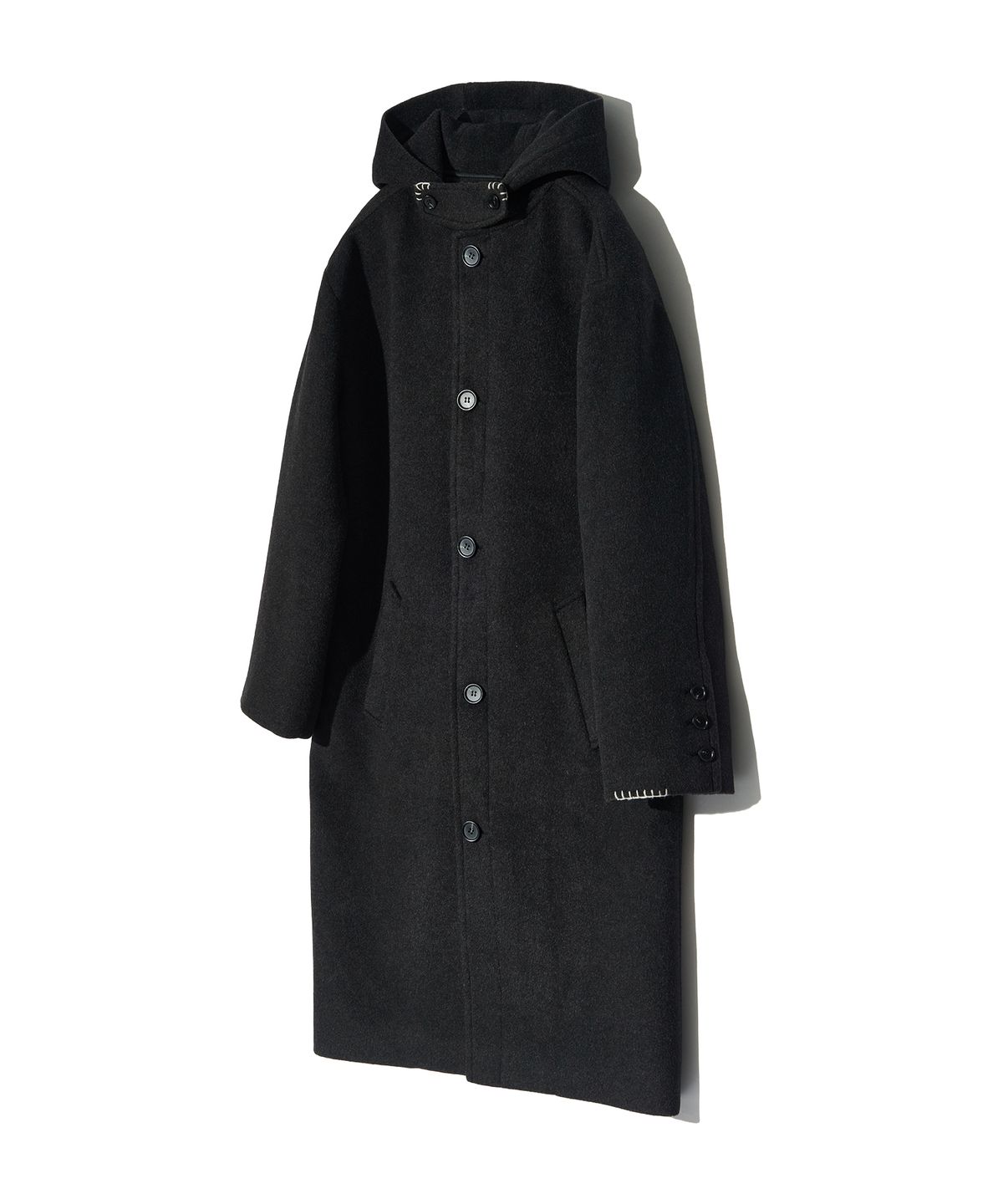 피스메이커(PIECE MAKER) HAND STITCH HOODIE MAXI WOOL COAT (CHARCOAL)