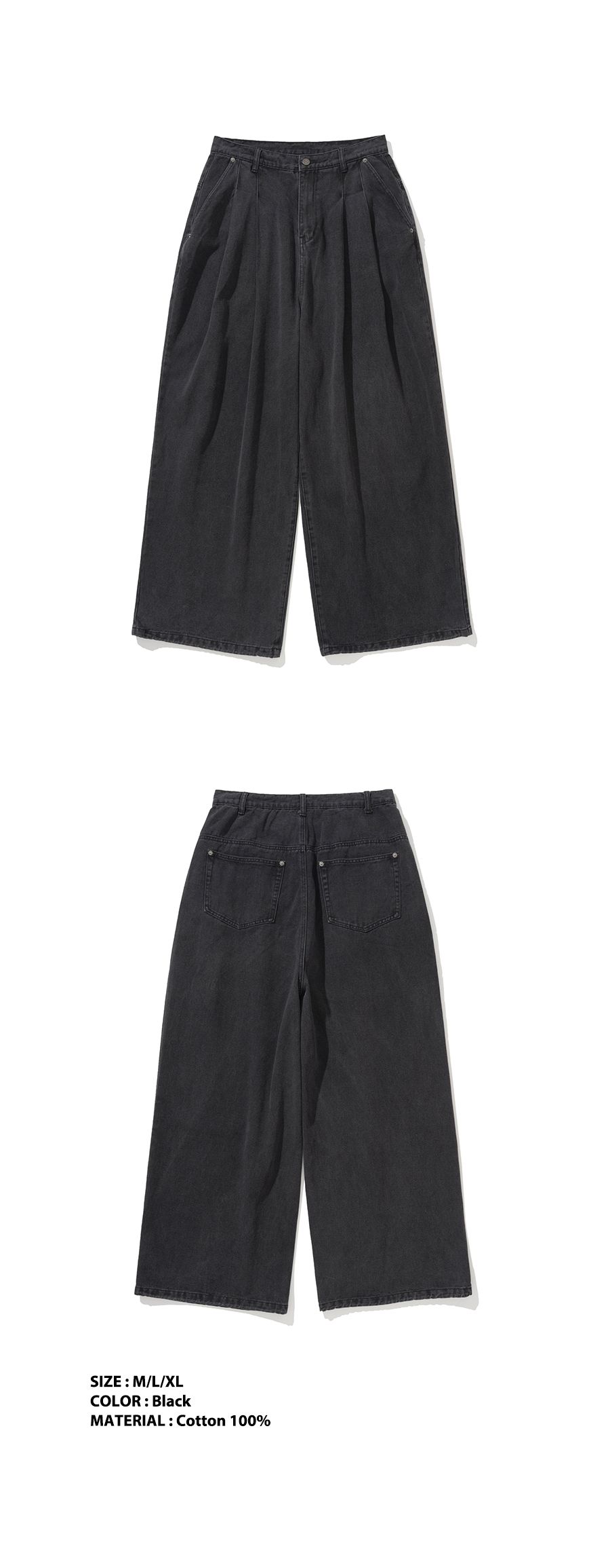 MUSINSA公式 | NOT4NERD Two Tuck Wide Denim Pants - Black