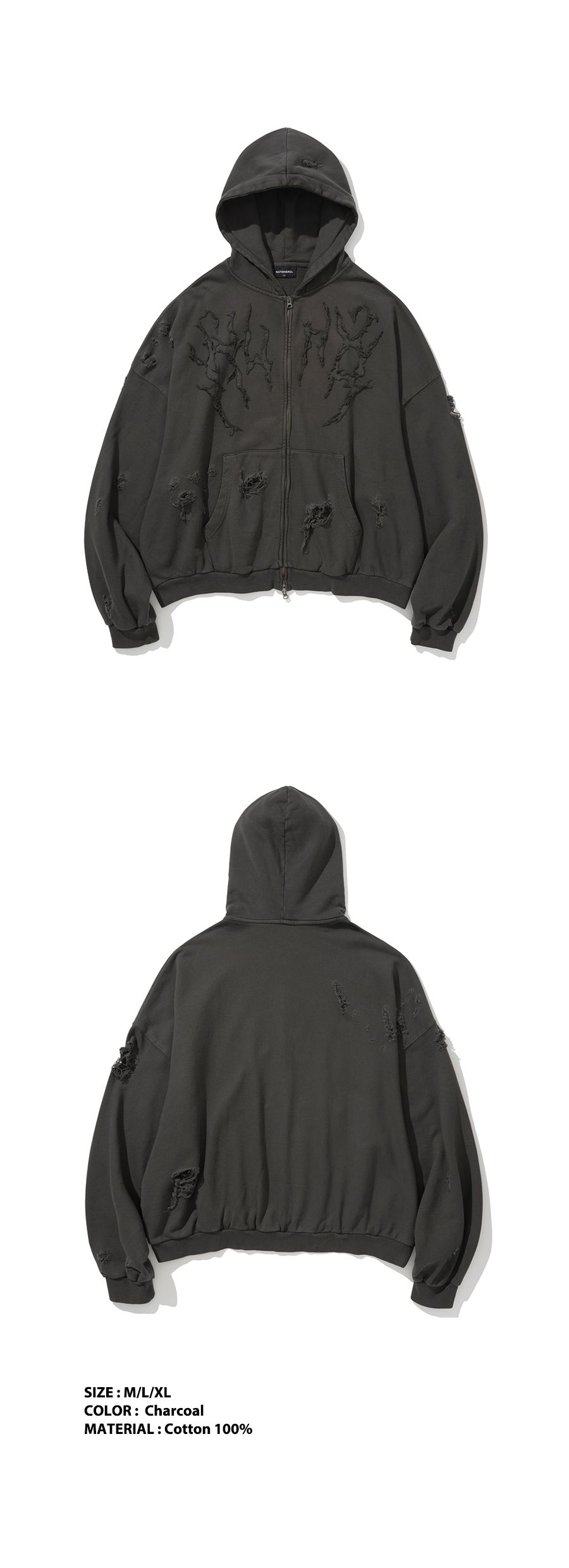 MUSINSA公式 | NOT4NERD Destroyed N4ND Thunder Logo Pigment Hood