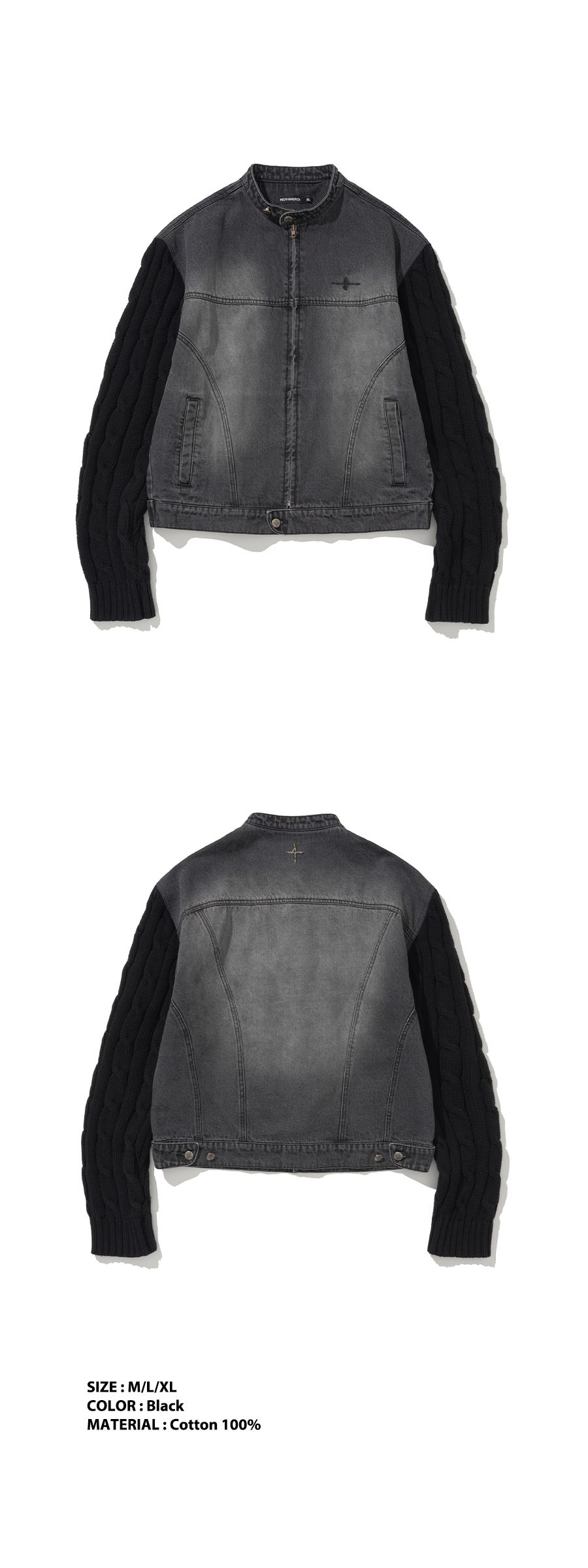 MUSINSA公式 | NOT4NERD Knit Sleeve Denim Jacket - Black