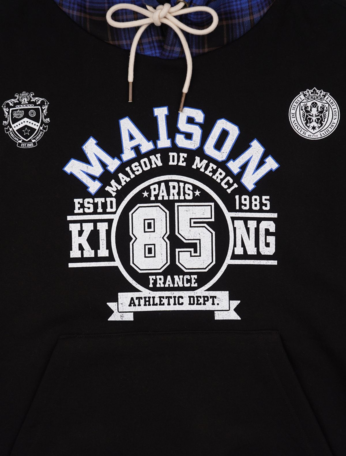 라 메종 스튜디오(LA MAISON STUDIO) [기모]UNISEX 빈티지 체크 넘버링 헤비테리 후드 블랙(FCE4TS655K)