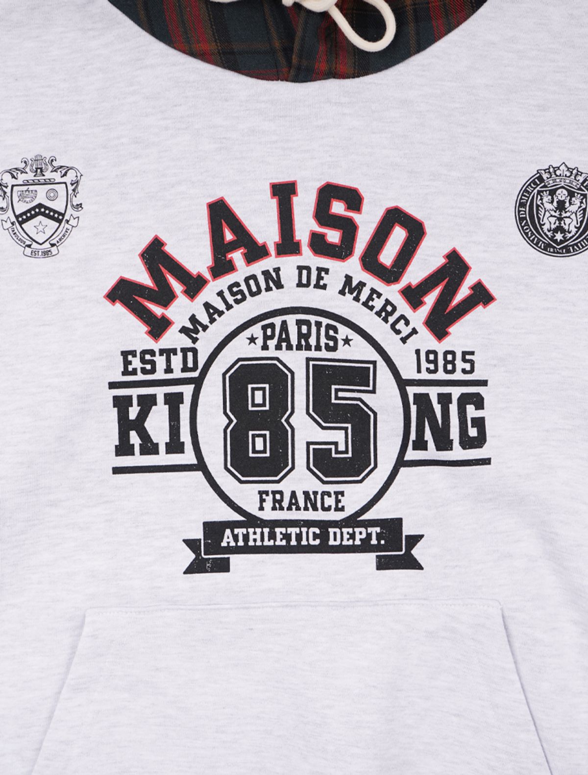 라 메종 스튜디오(LA MAISON STUDIO) [기모]UNISEX 빈티지 체크 넘버링 헤비테리 후드 애쉬그레이(FCE4TS655K)