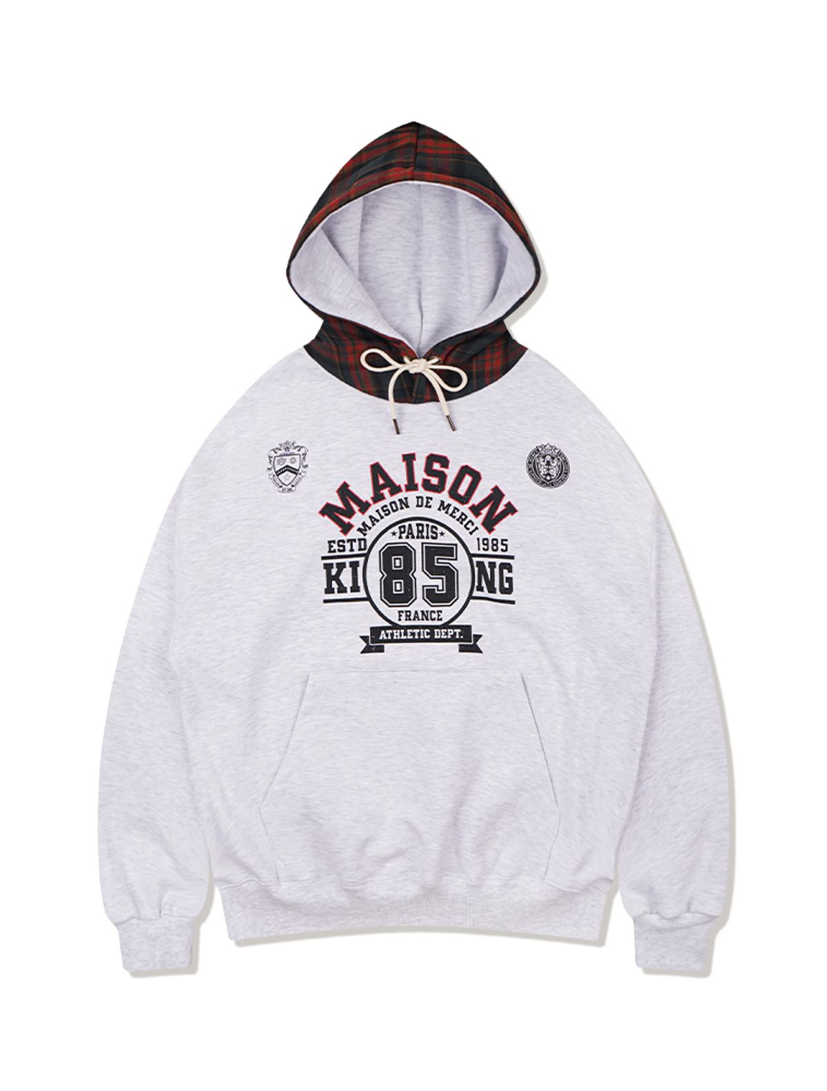 라 메종 스튜디오(LA MAISON STUDIO) [기모]UNISEX 빈티지 체크 넘버링 헤비테리 후드 애쉬그레이(FCE4TS655K)
