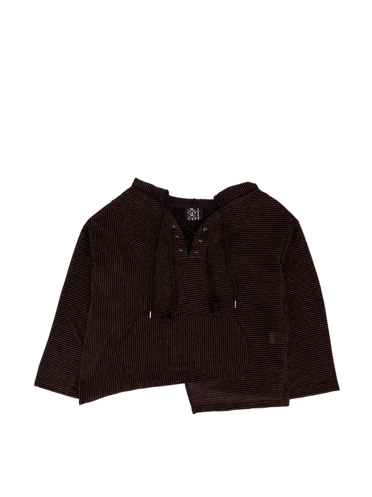 쎄쎄쎄(SETSETSET) BOHEMIAN LACE-UP KNIT TOP (BLACK)