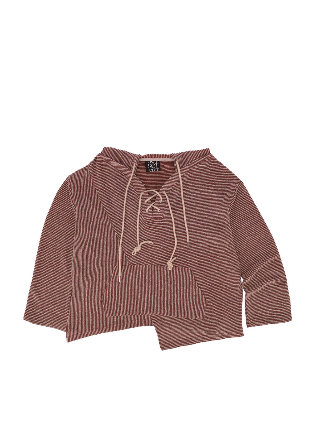 쎄쎄쎄(SETSETSET) BOHEMIAN LACE-UP KNIT TOP (RED BROWN)