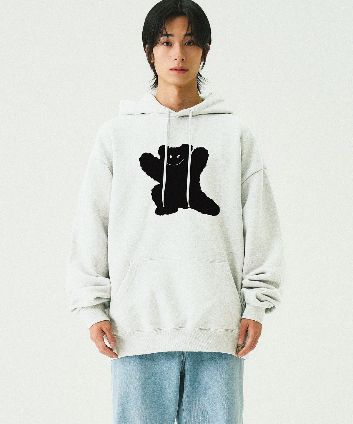 그레이버(GRAVER) [UNISEX]빅 베어스마일 후드티_멜란지화이트