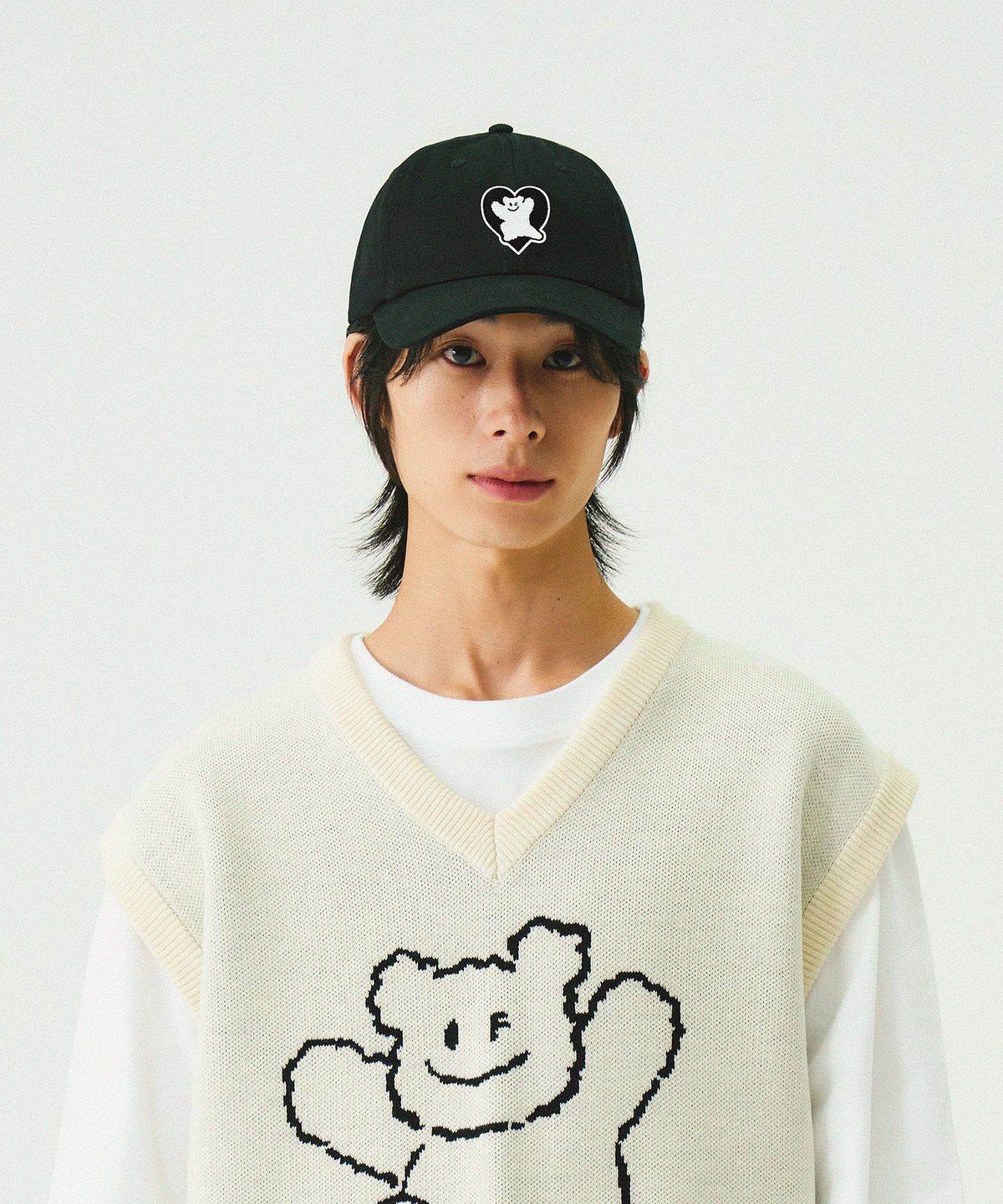 그레이버(GRAVER) [UNISEX]베어 블랙 하트 자수 볼캡_블랙