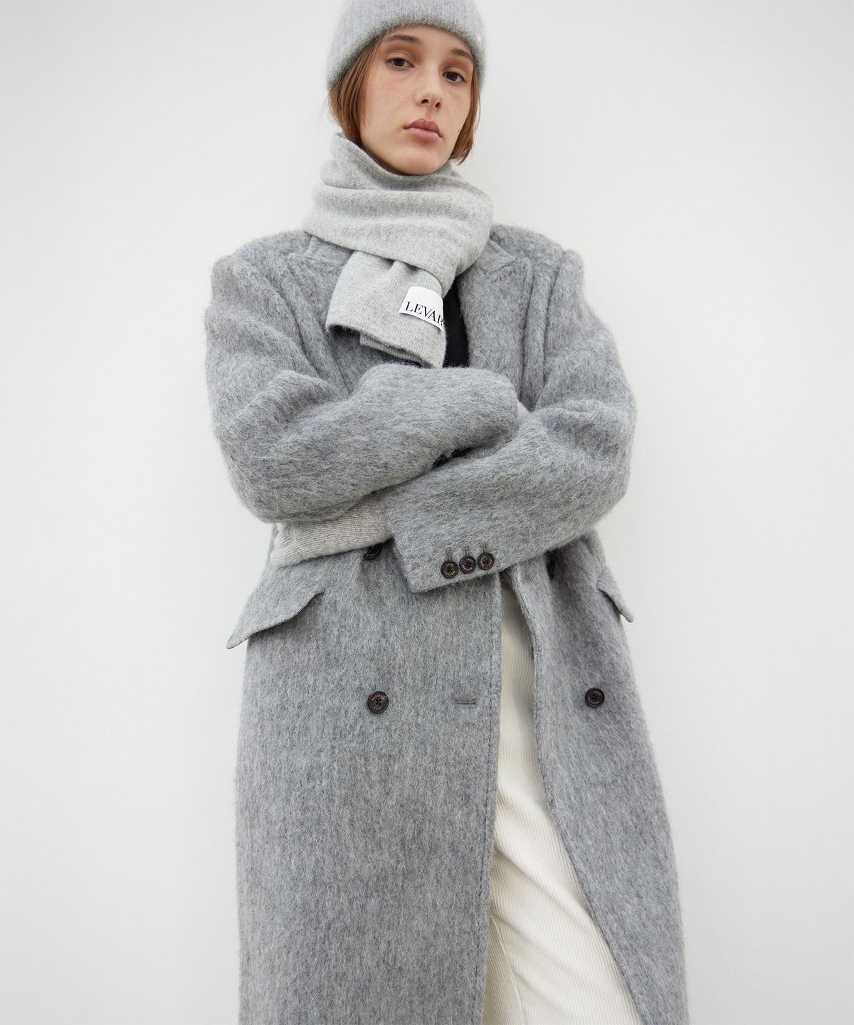 르바(LEVAR) Hairy Alpaca Blended Classic Coat - Charcoal